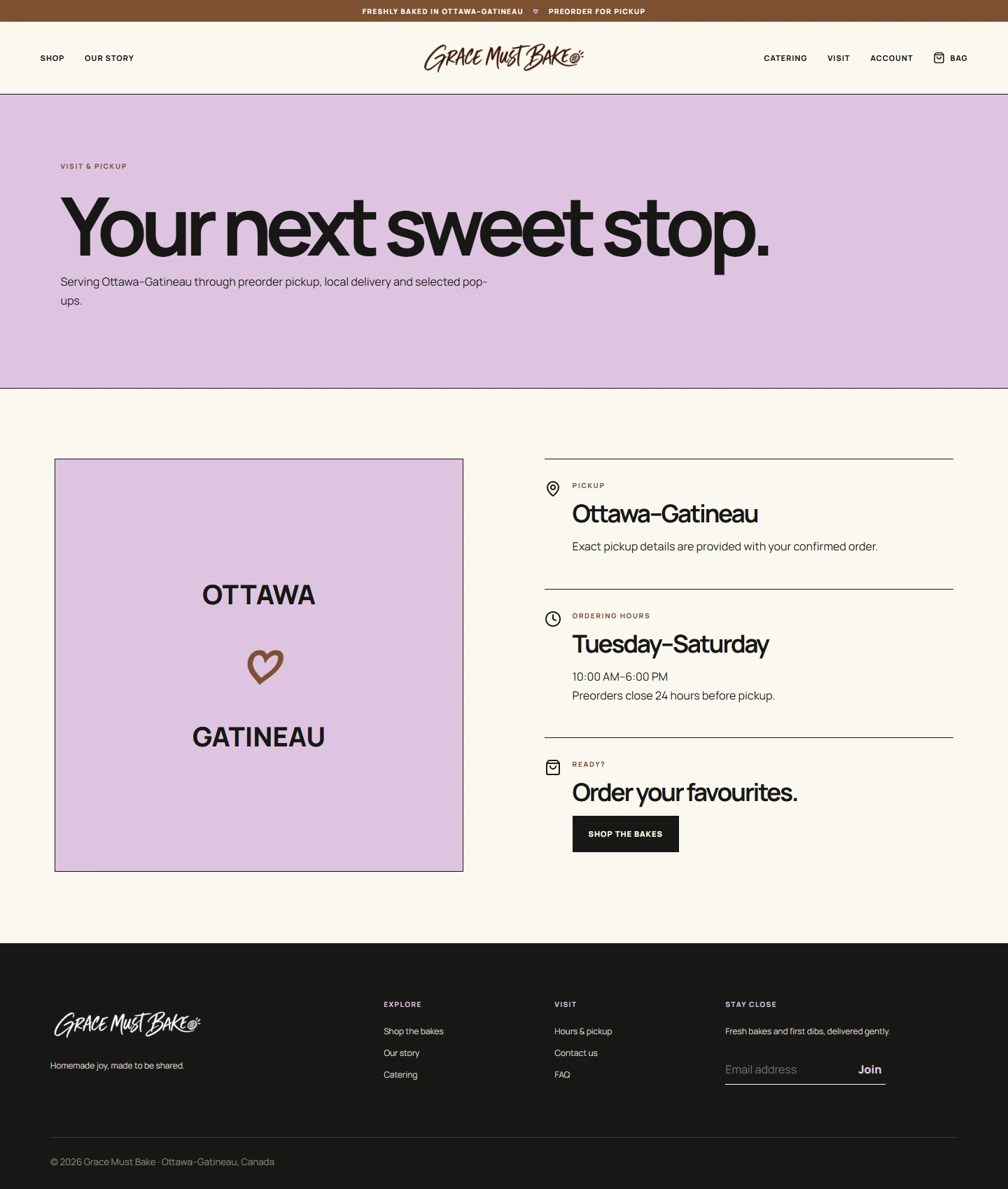 Grace Must Bake — Bakery ecommerce website — VISIT desktop screenshot