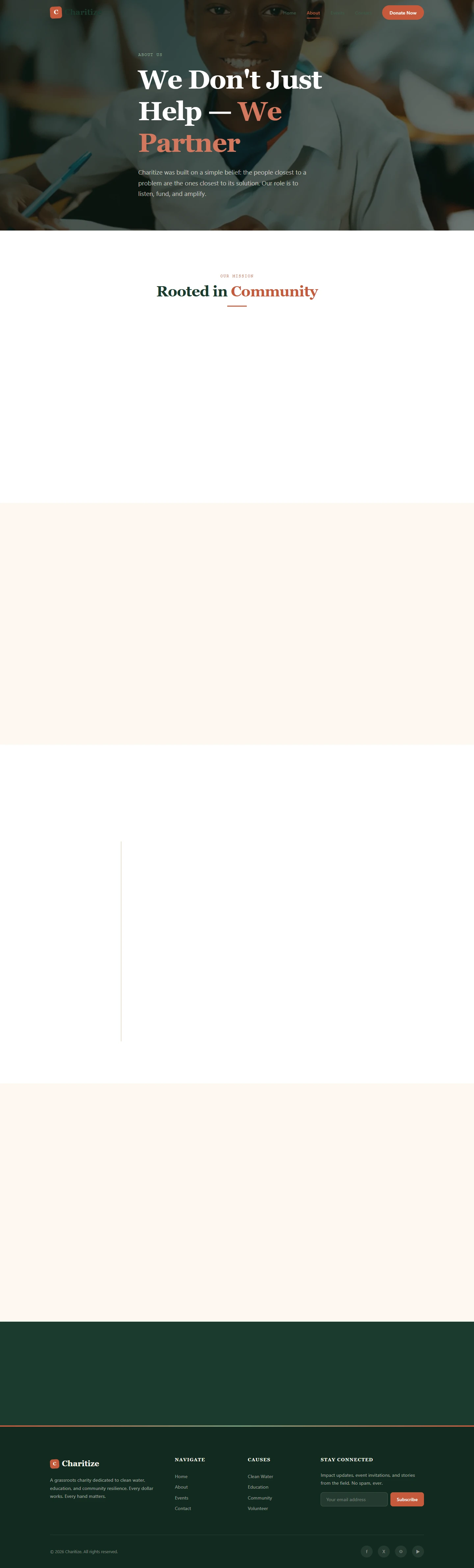 Charity / NGO — Nonprofit website: About desktop page