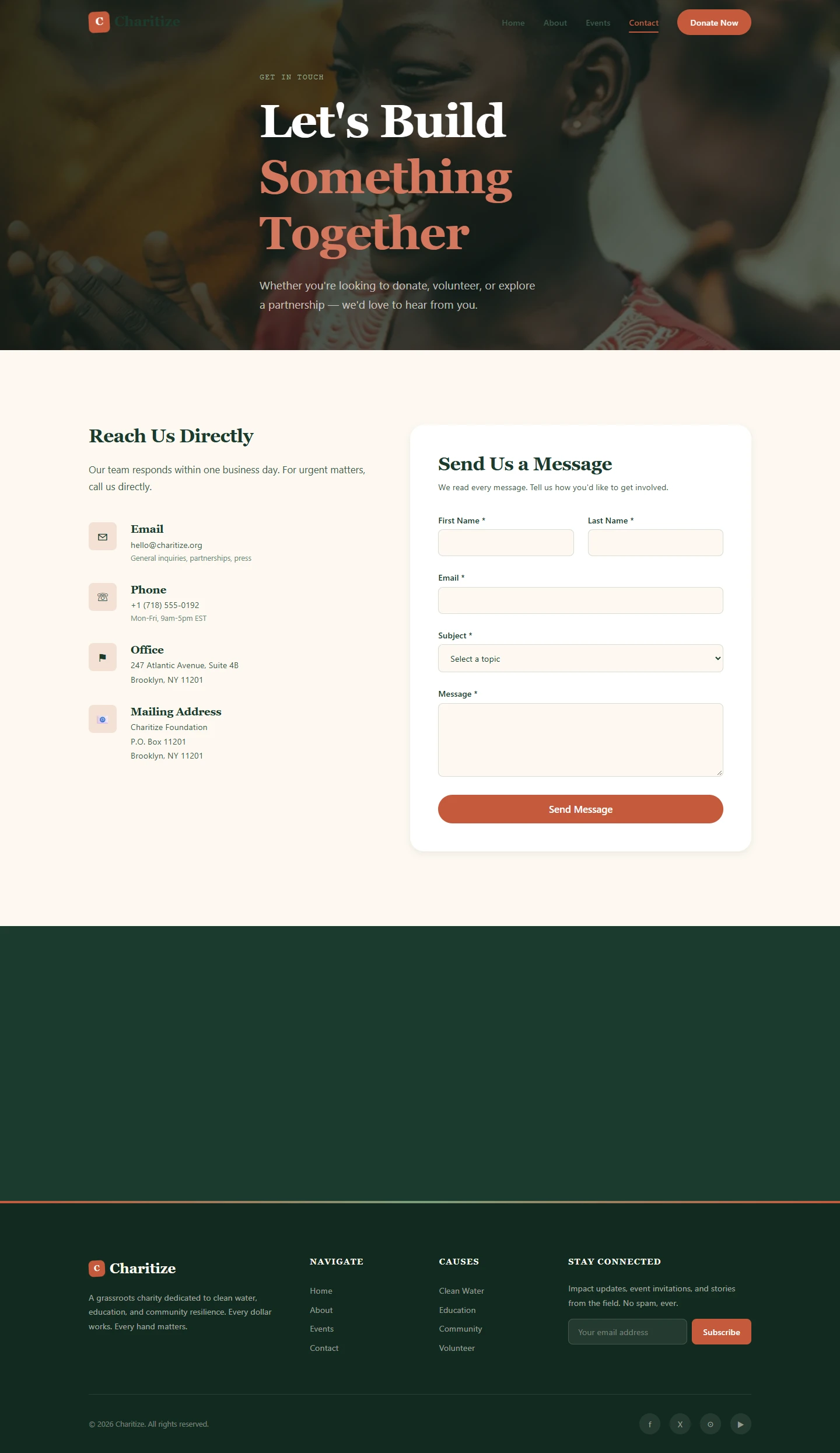 Charity / NGO — Nonprofit website: Contact desktop page