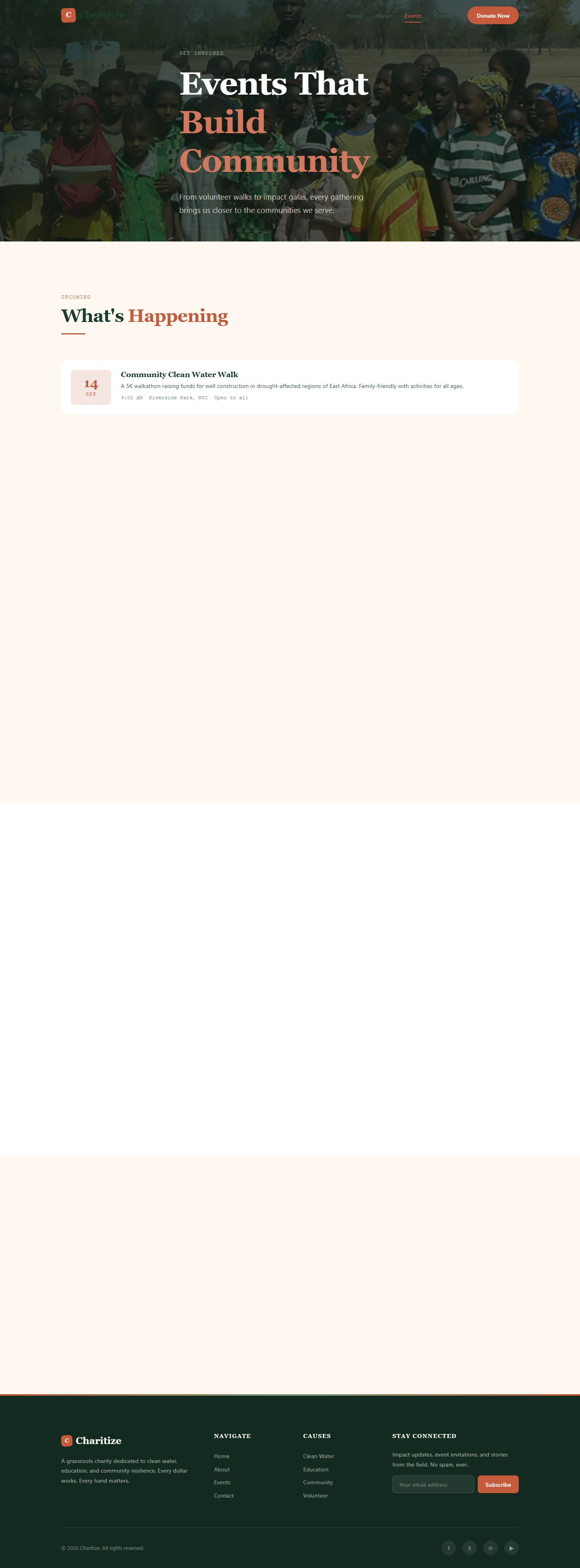 Charity / NGO — Nonprofit website: Events desktop page