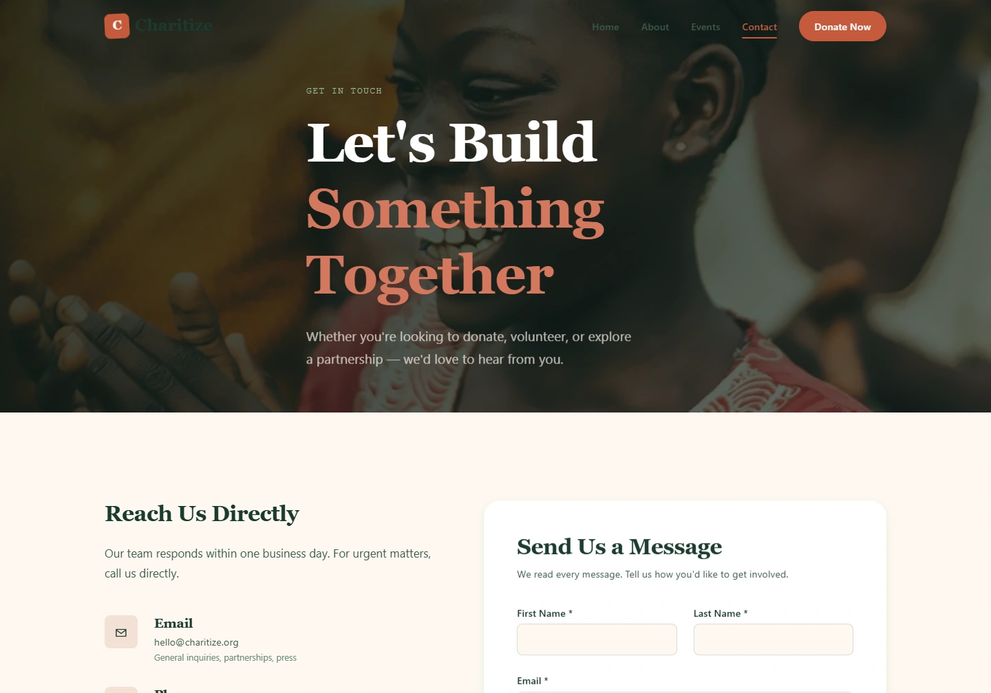 Charity / NGO website demo — original design screenshot