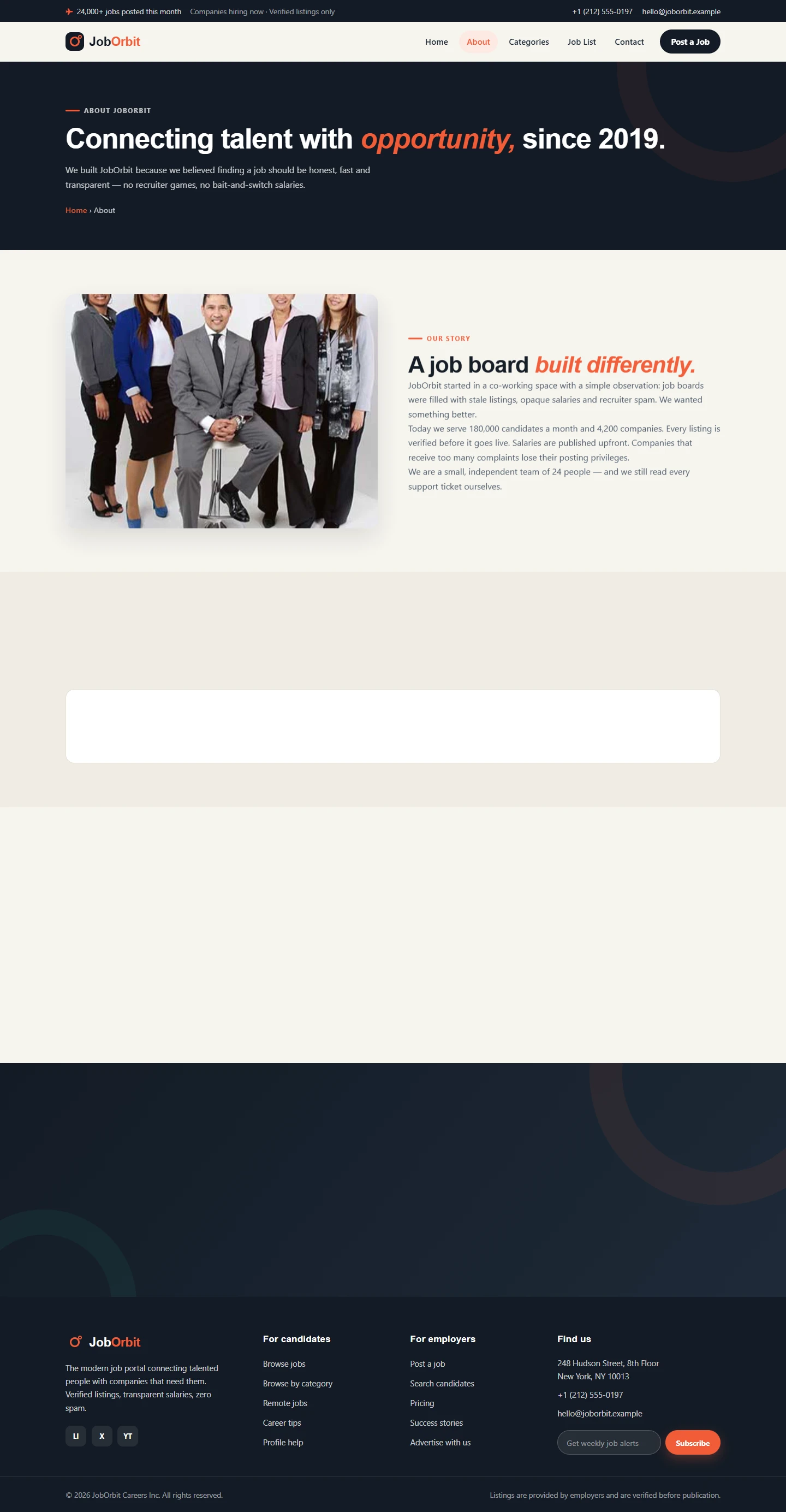 Job portal website demo: About desktop page