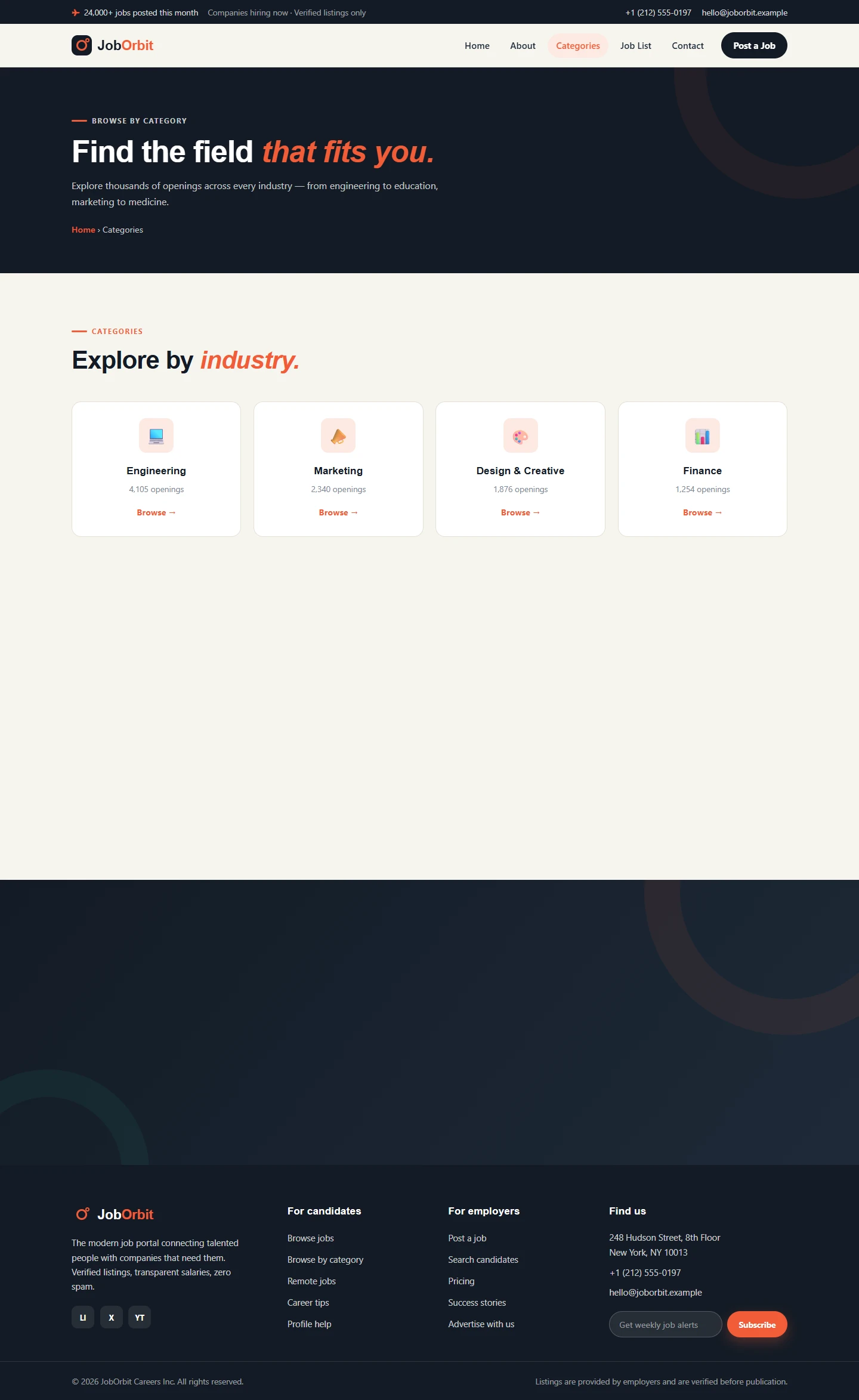 Job portal — Recruitment website: Category desktop page