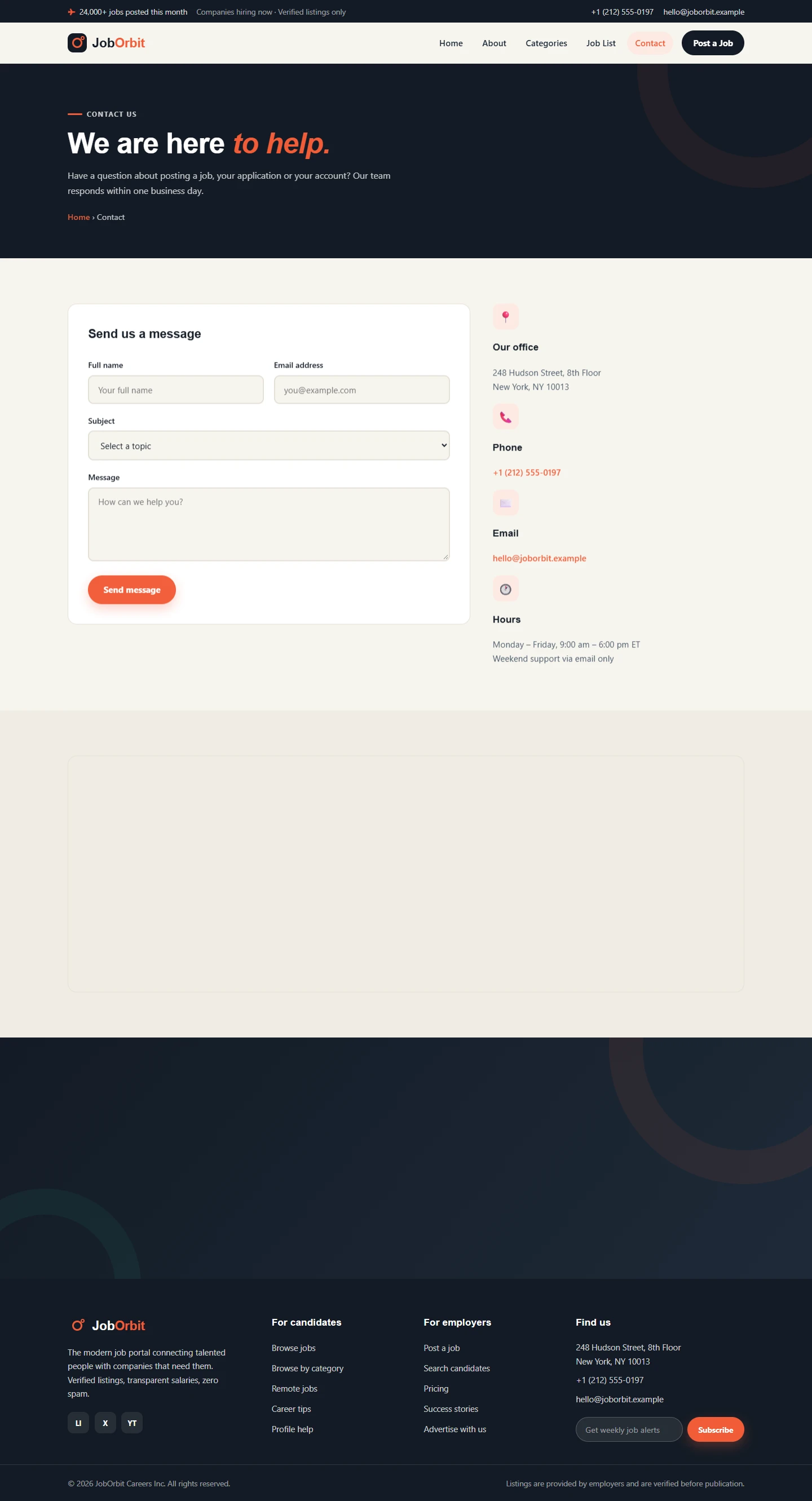 Job portal website demo: Contact desktop page