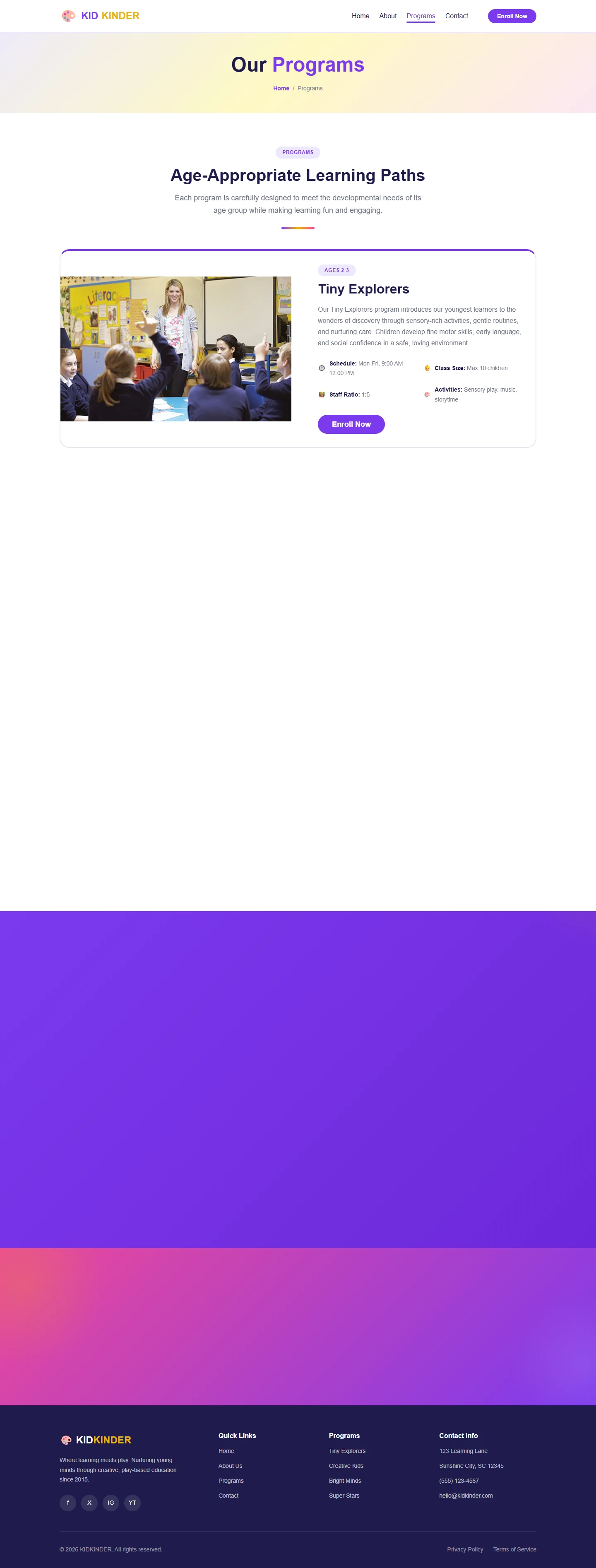 Children education website demo: Programs desktop page