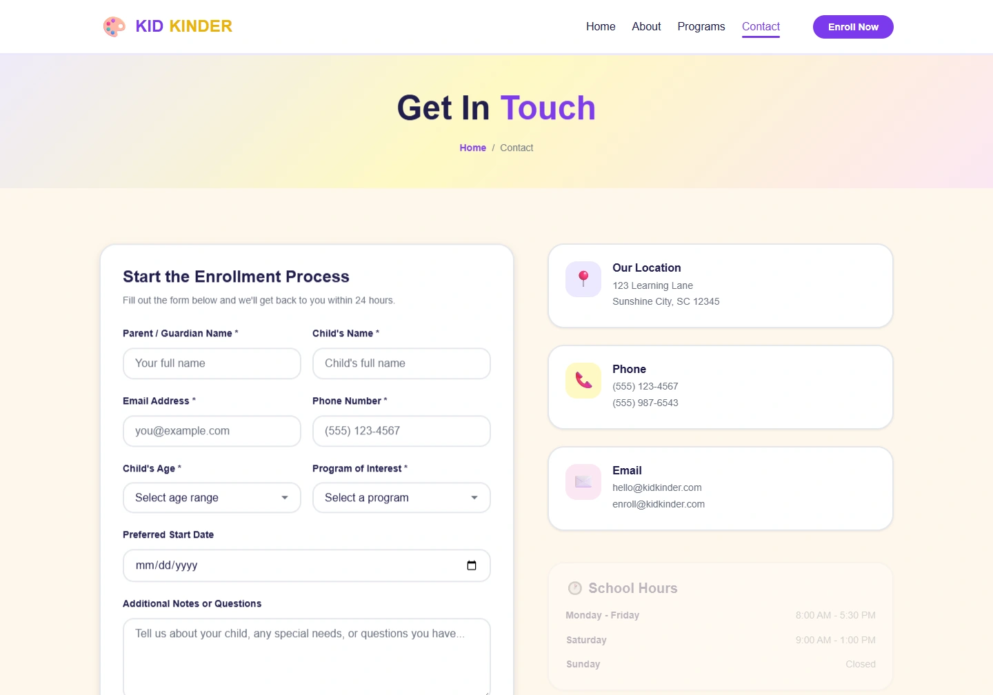 Children education website demo — original design screenshot