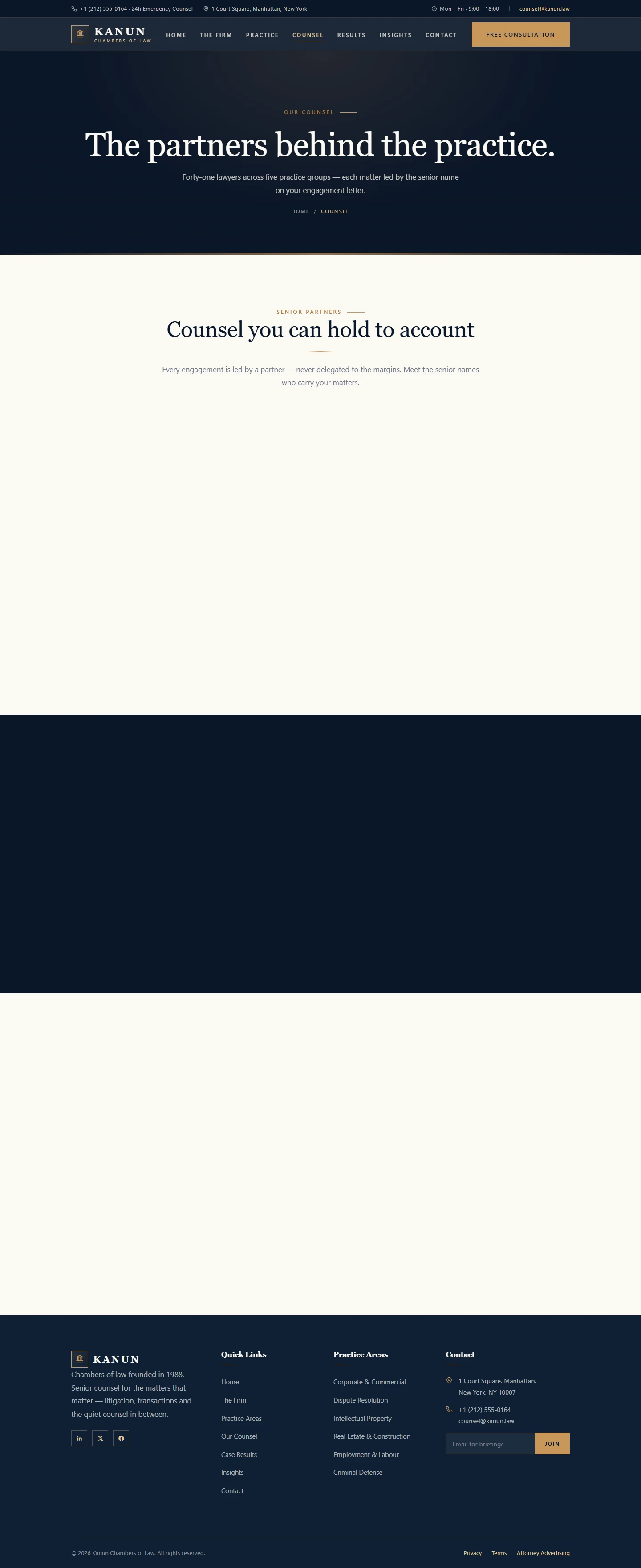 Law firm — Law firm website: Team desktop page