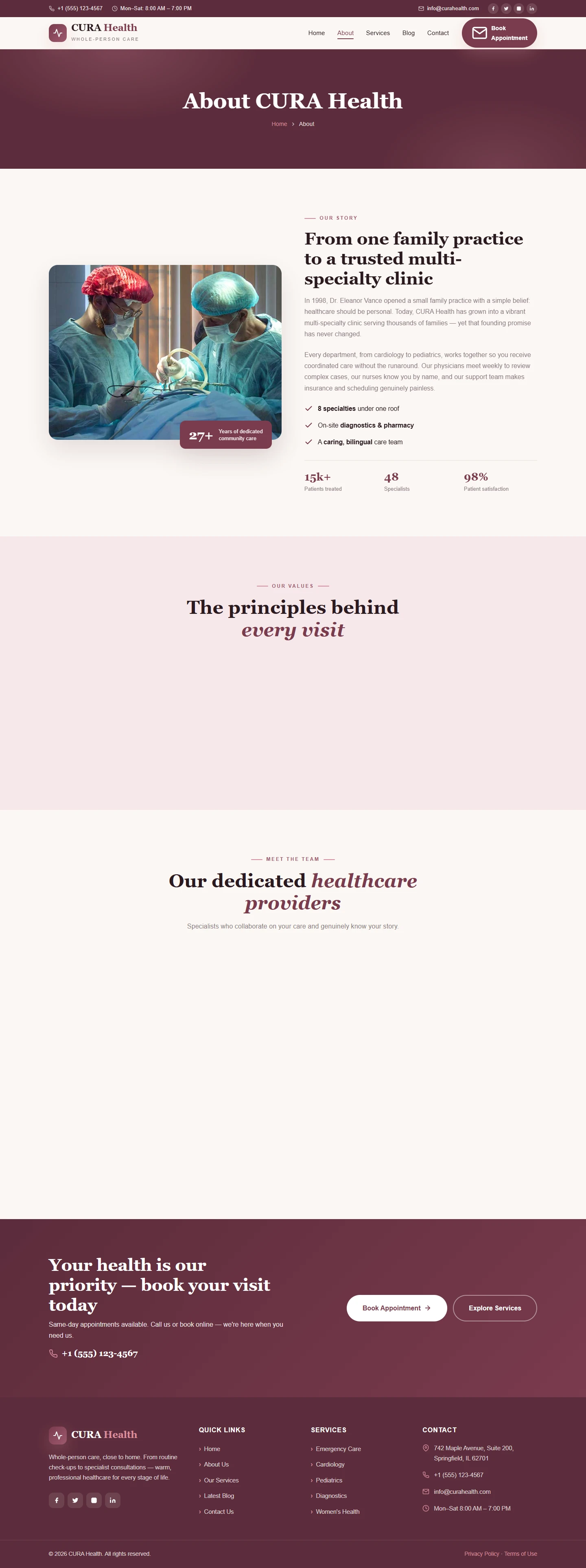 Medical clinic — Medical clinic website: About desktop page