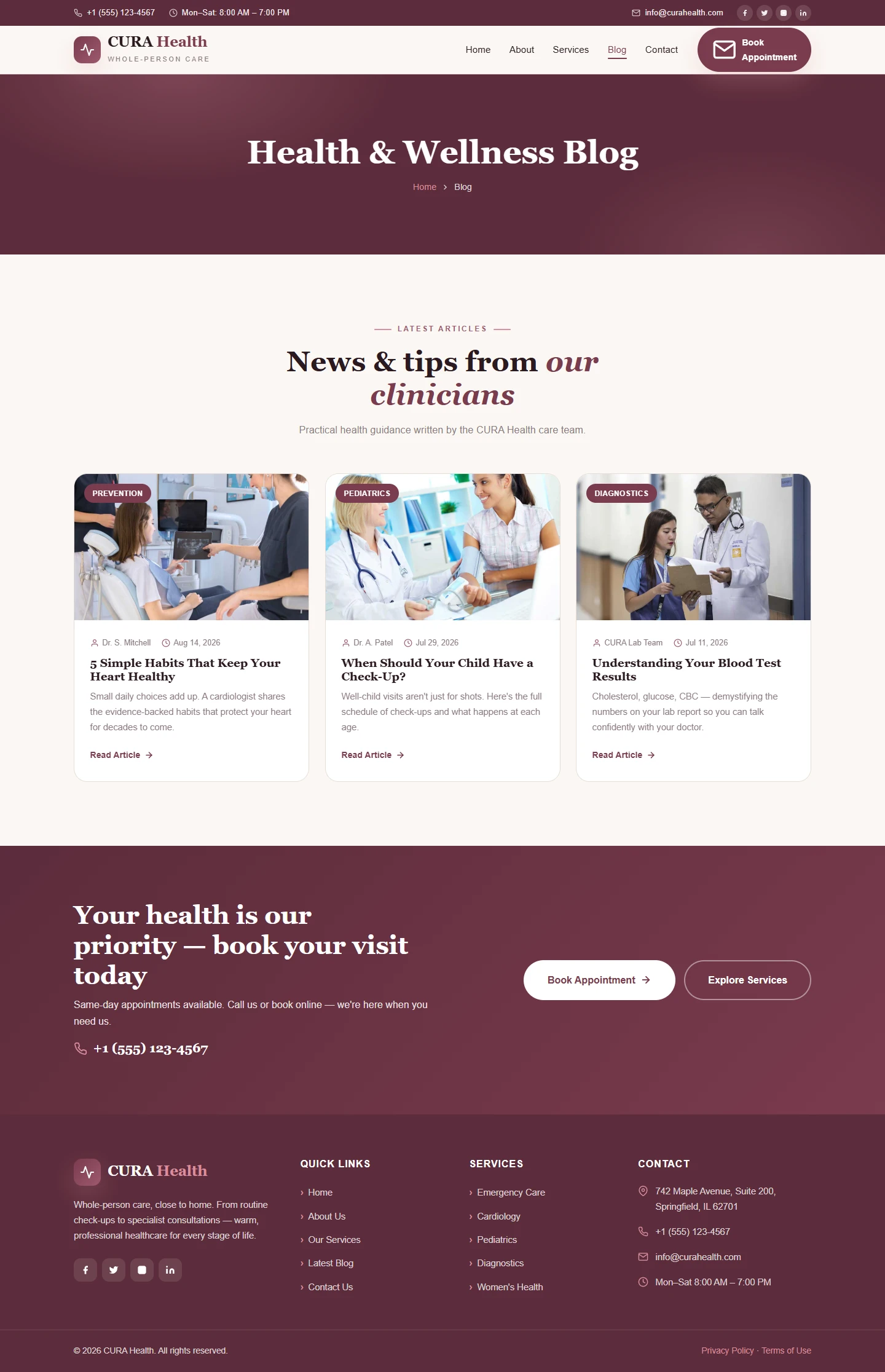 Medical clinic — Medical clinic website: Blog desktop page