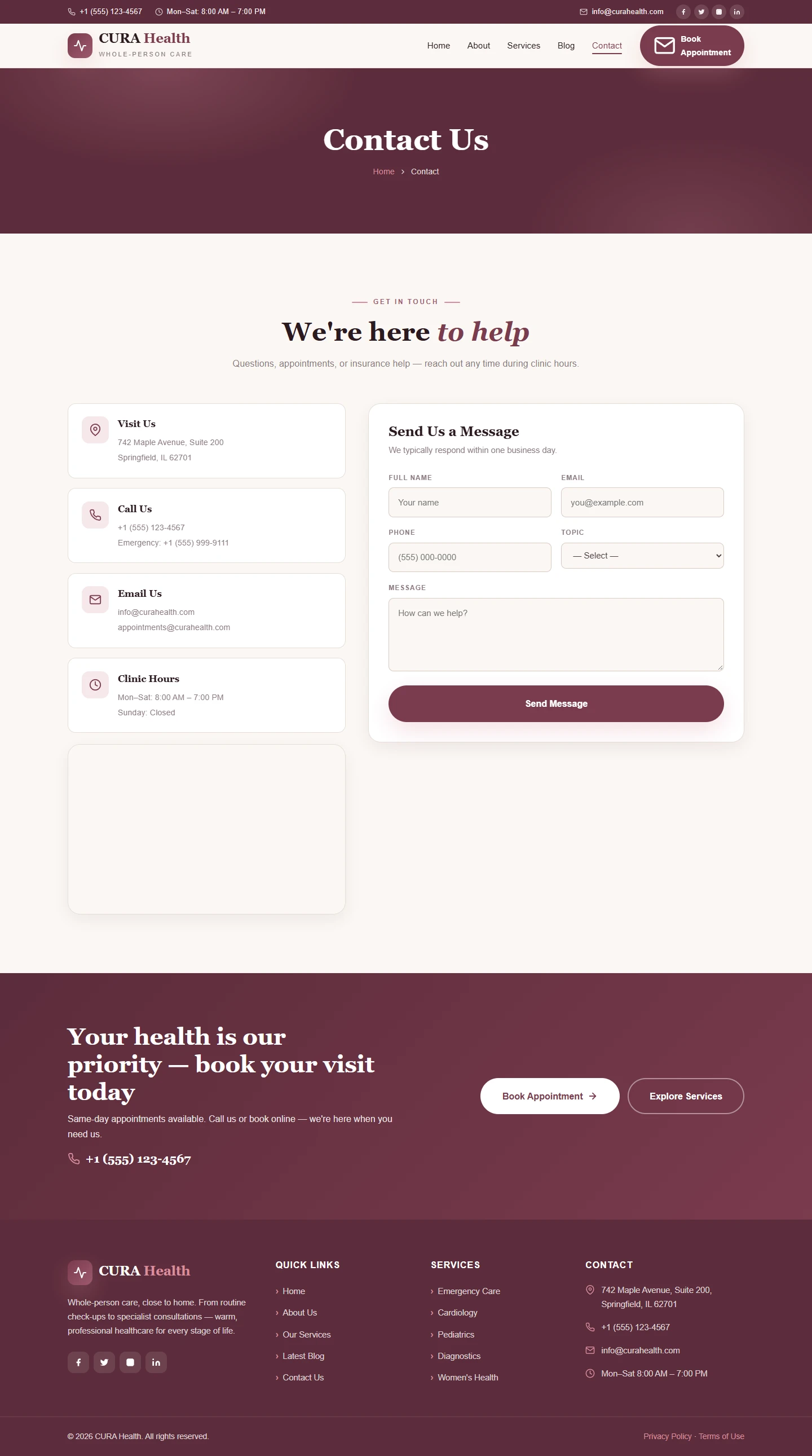 Medical clinic — Medical clinic website: Contact desktop page