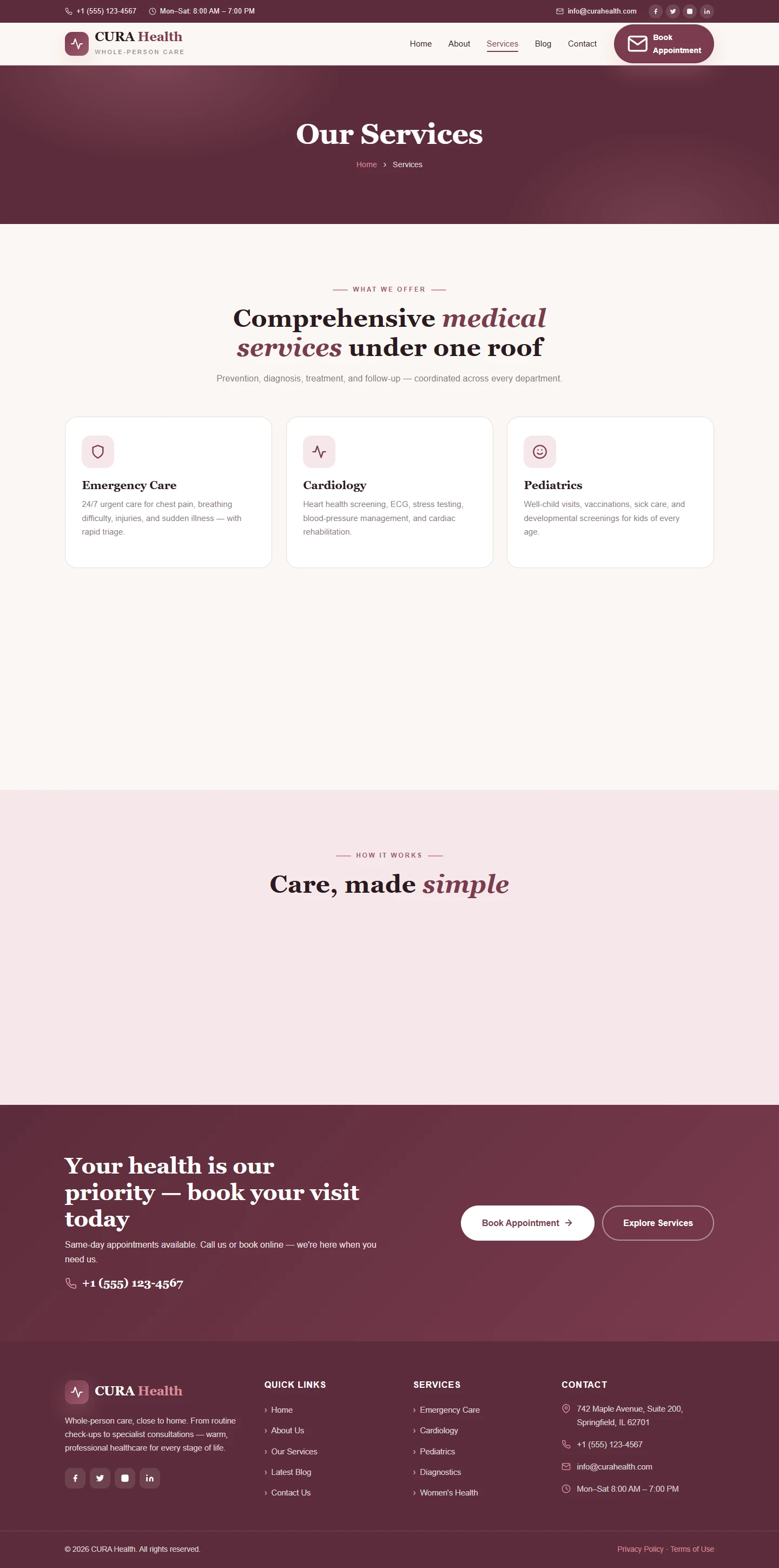 Medical clinic — Medical clinic website: Services desktop page