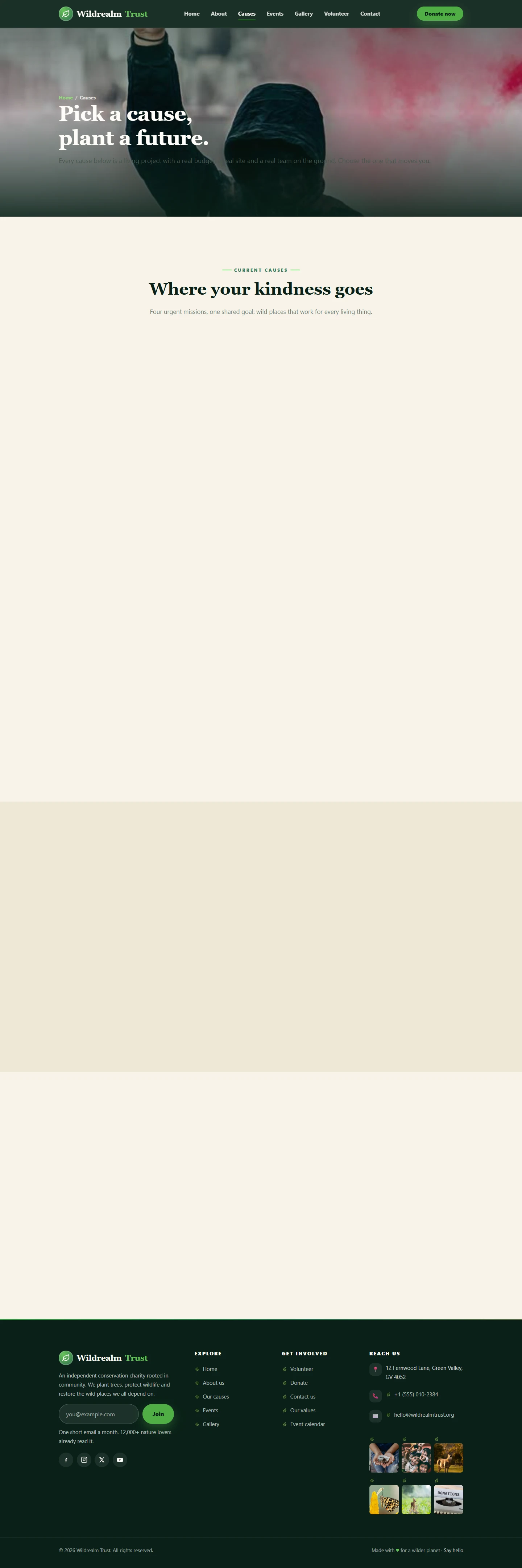 Nature / conservation — Conservation website: Causes desktop page
