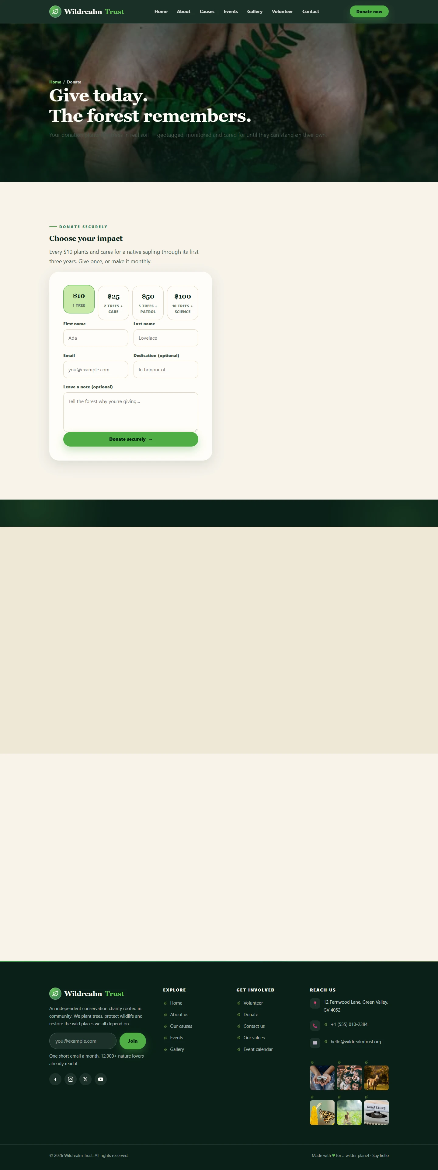 Nature / conservation — Conservation website: Donation desktop page