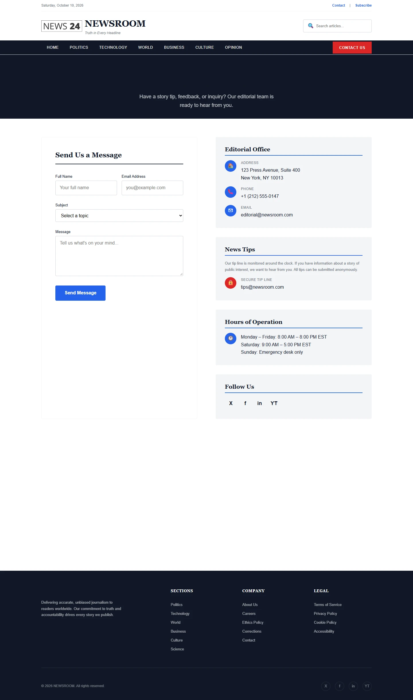 News portal — News website: Contact desktop page