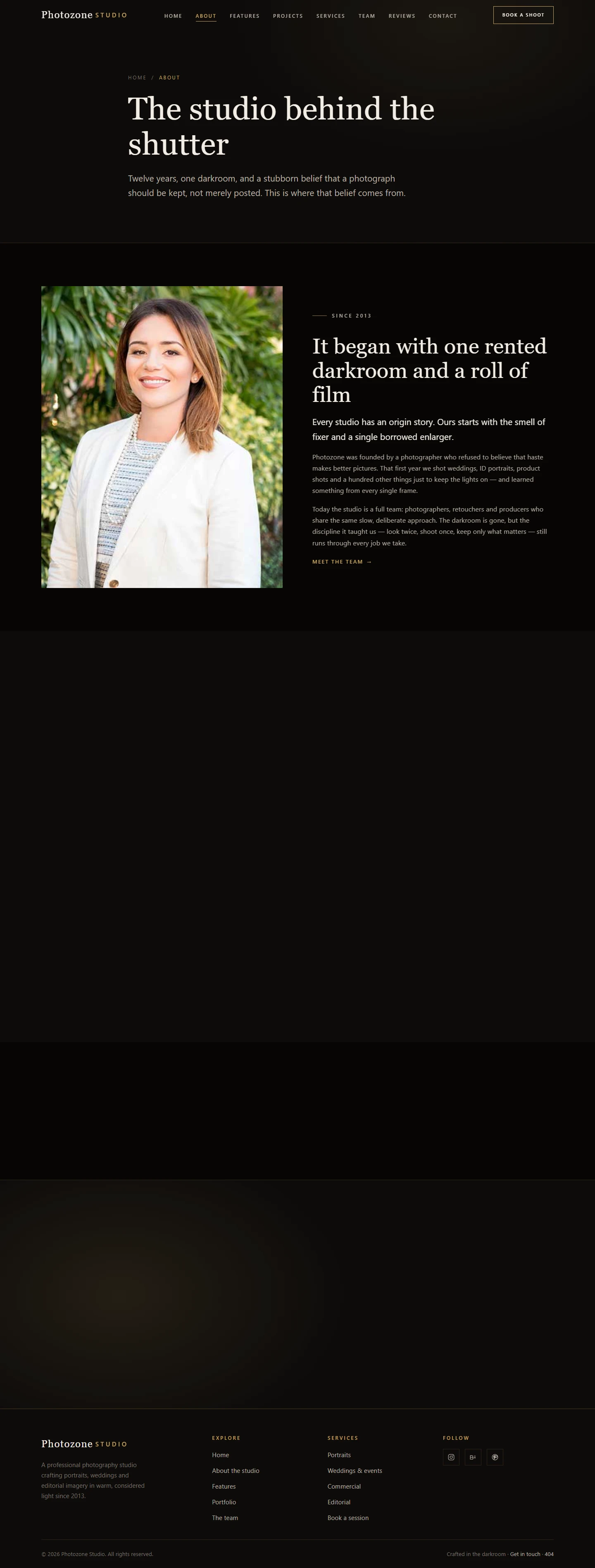 Photography studio — Photography studio website: About desktop page