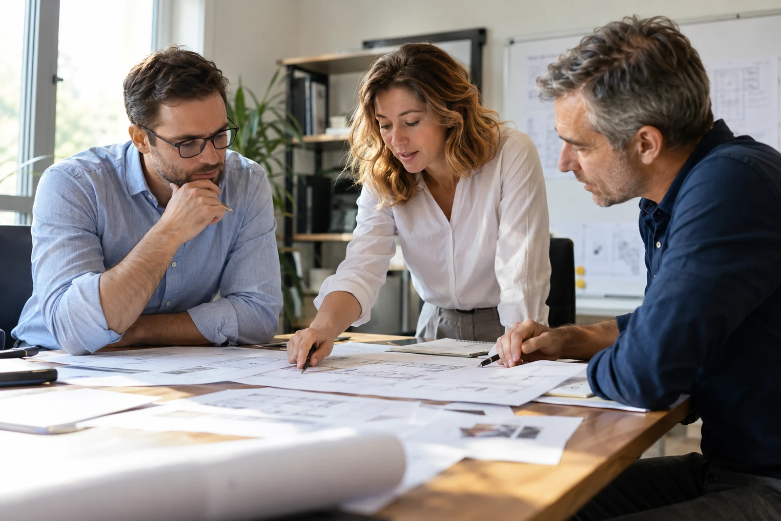 Professional services team reviewing a project plan
