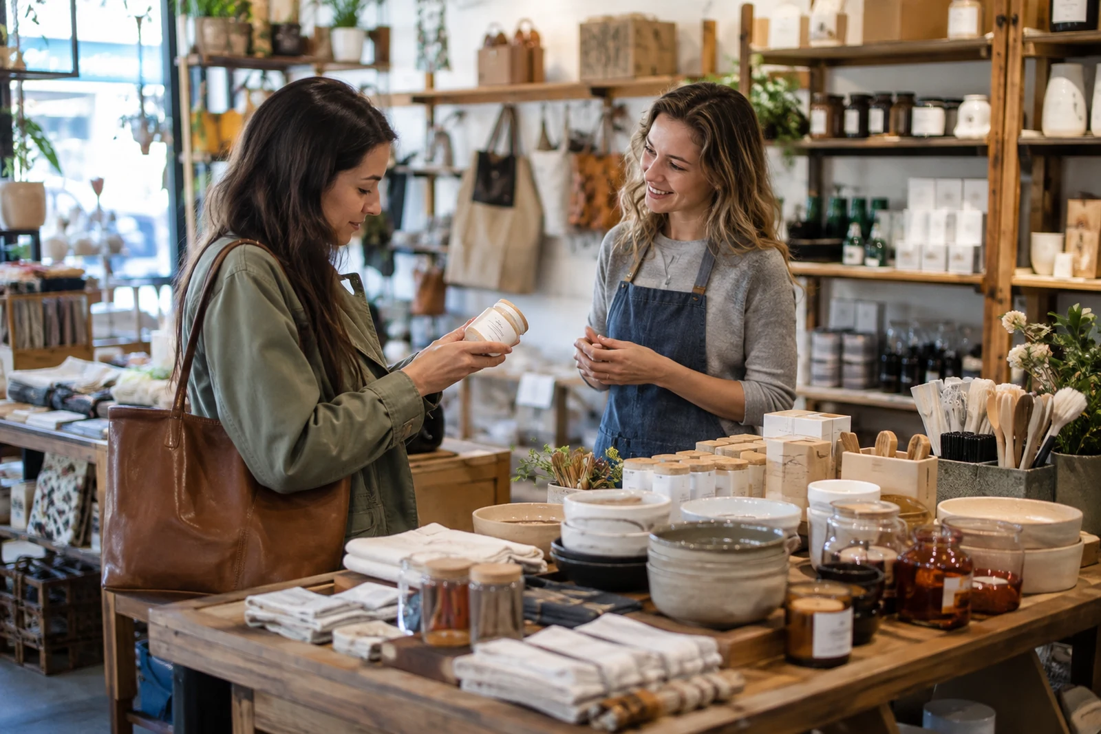 Customer browsing products in an independent retail shop