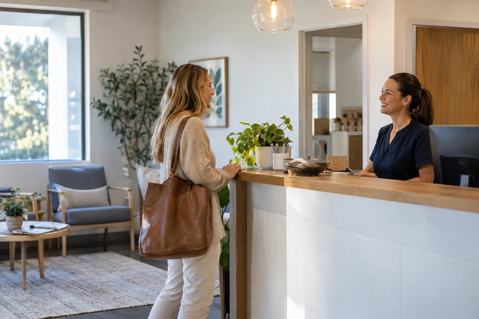 Welcoming reception area in a health and wellness clinic