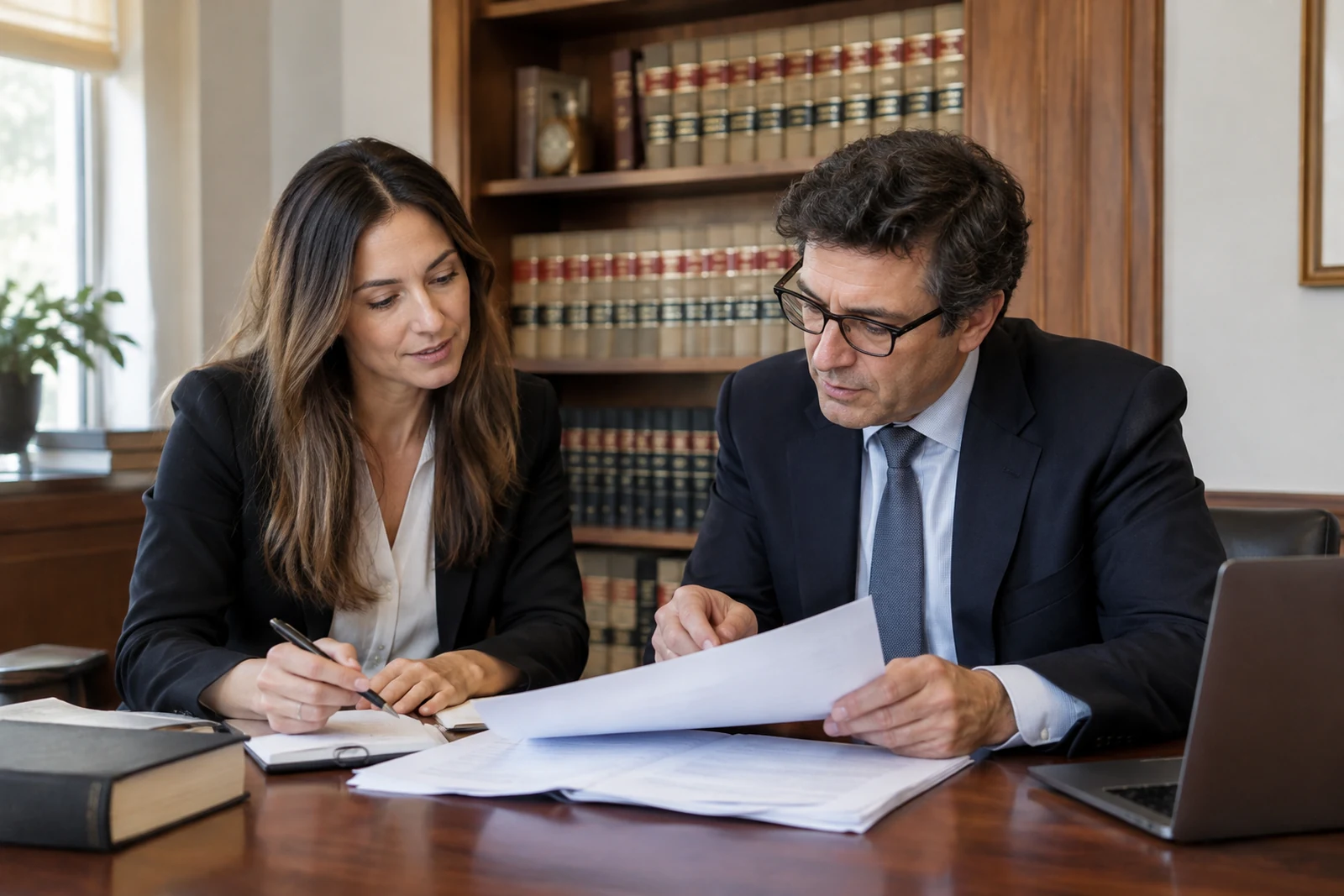 Advisers reviewing documents in a professional legal office