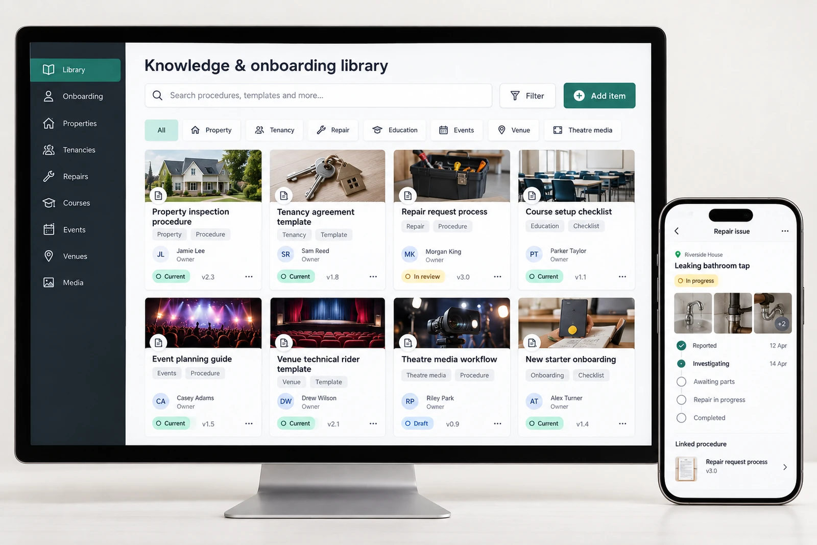 B2B & professional services — Knowledge and onboarding library interface concept