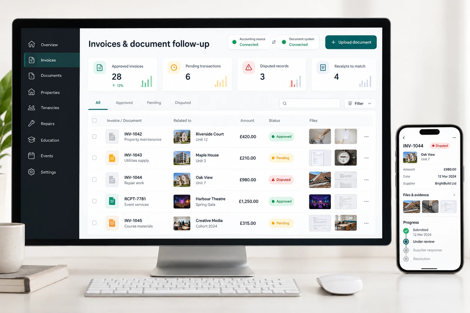 B2B & professional services — Invoice and document follow-up interface concept
