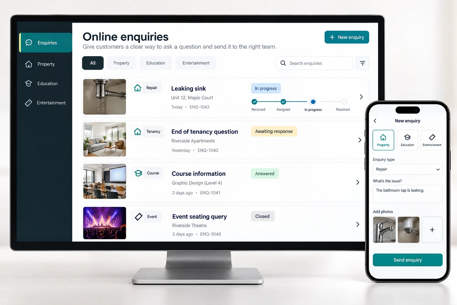 Consumer businesses — Online enquiries interface concept