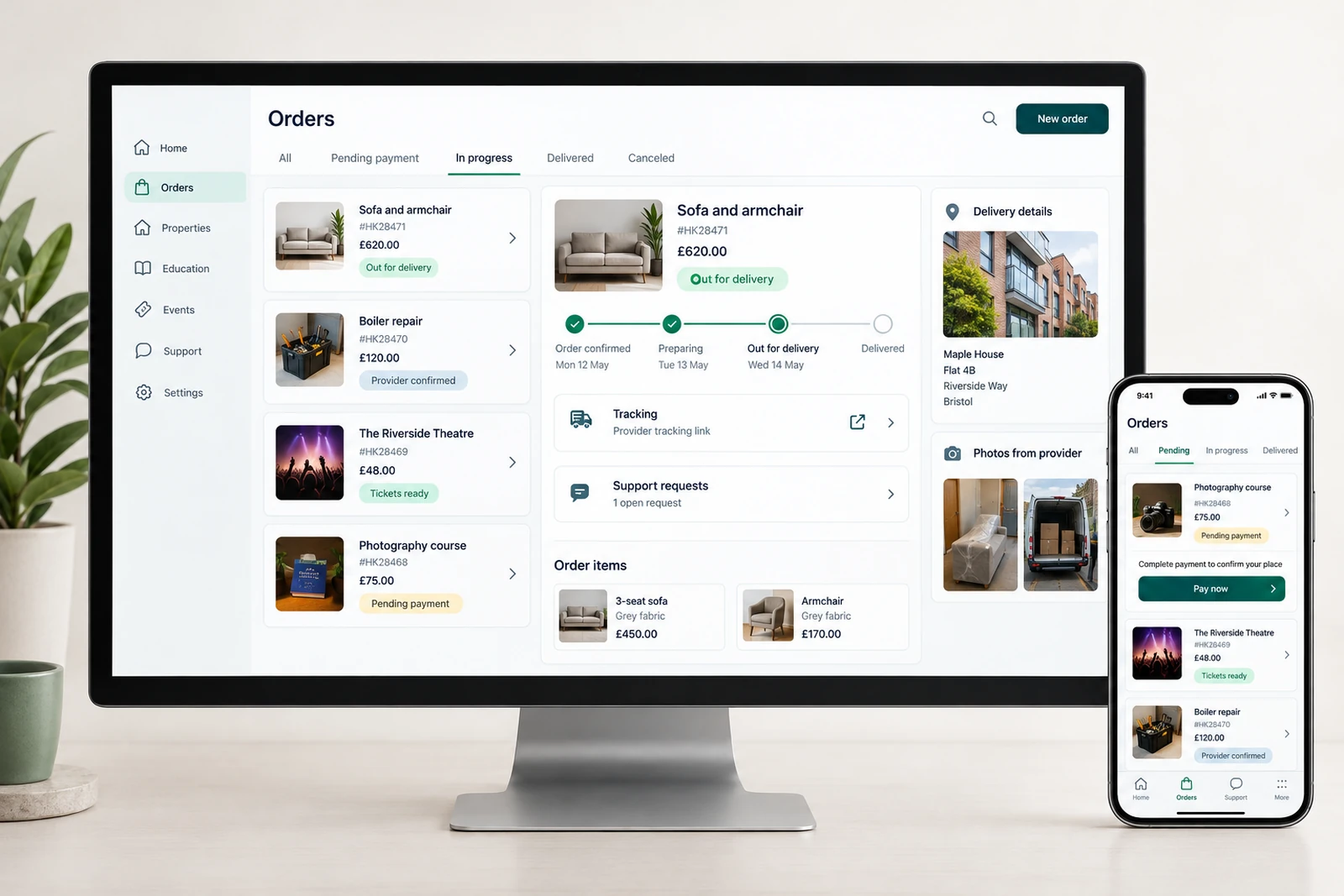 Consumer businesses — Order and delivery visibility interface concept