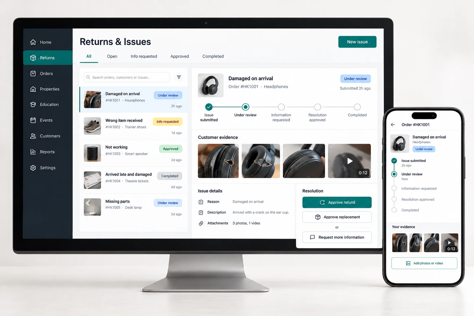 Consumer businesses — Returns and issue evidence interface concept