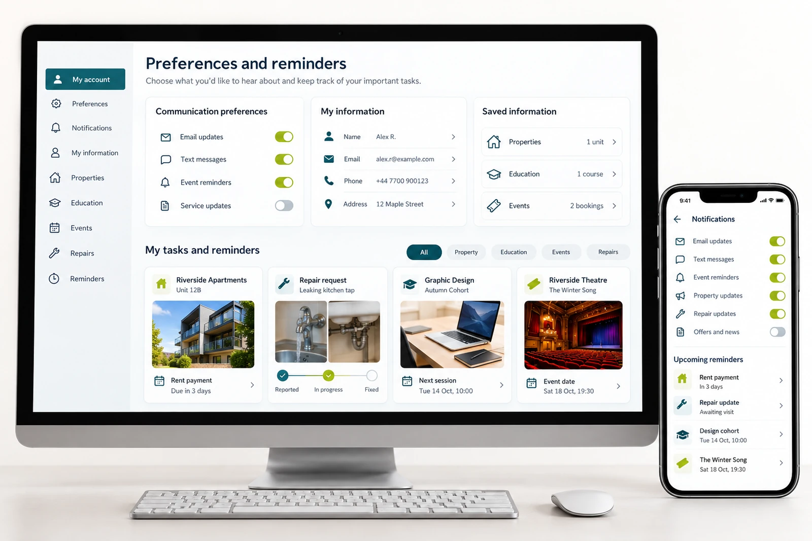 Consumer businesses — Customer preferences and reminders interface concept