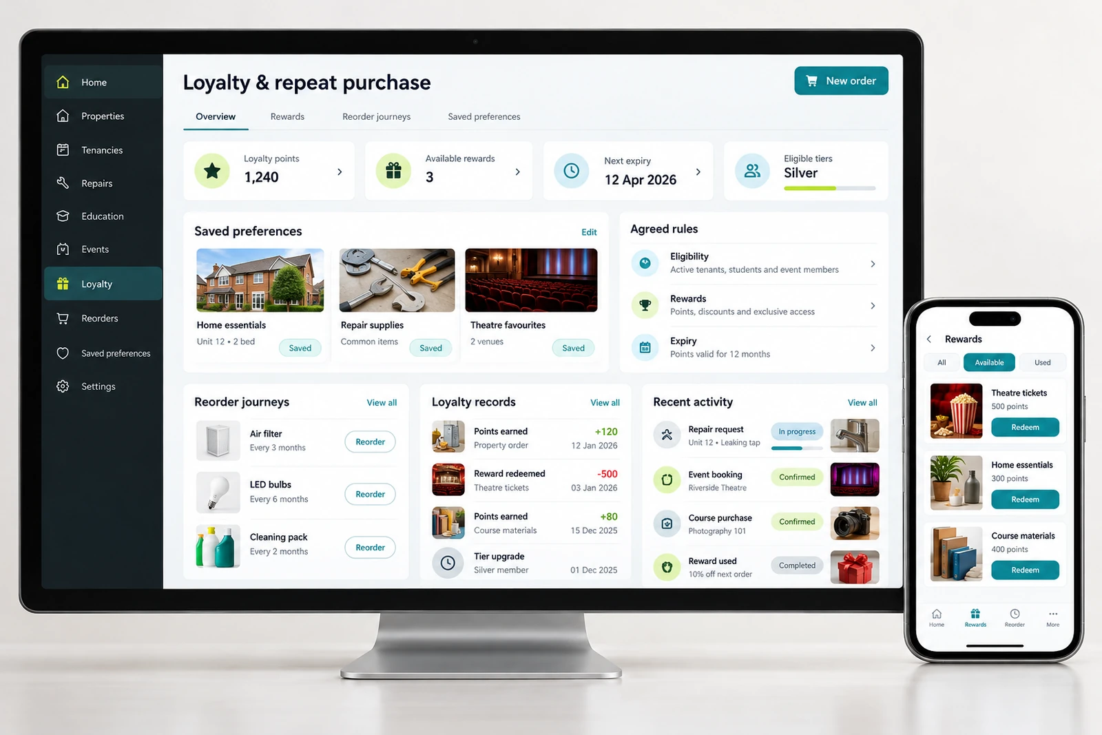 Consumer businesses — Loyalty and repeat purchase tools interface concept
