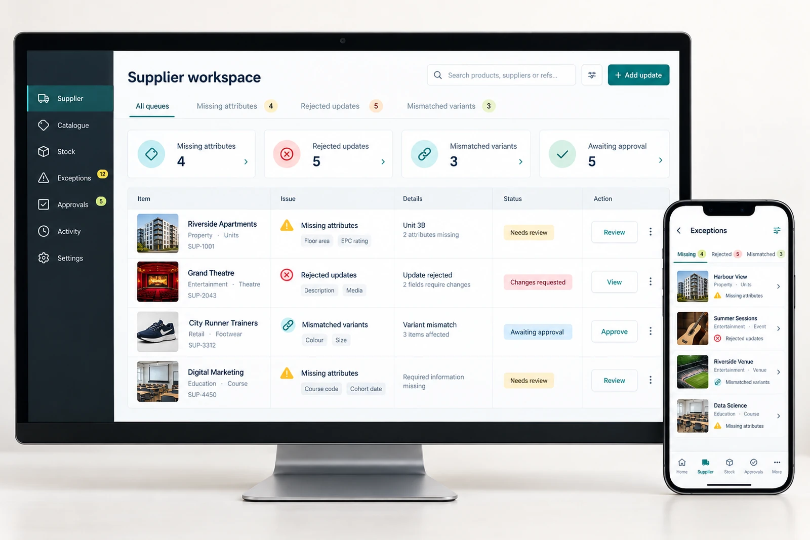 Consumer businesses — Supplier and stock exception queues interface concept