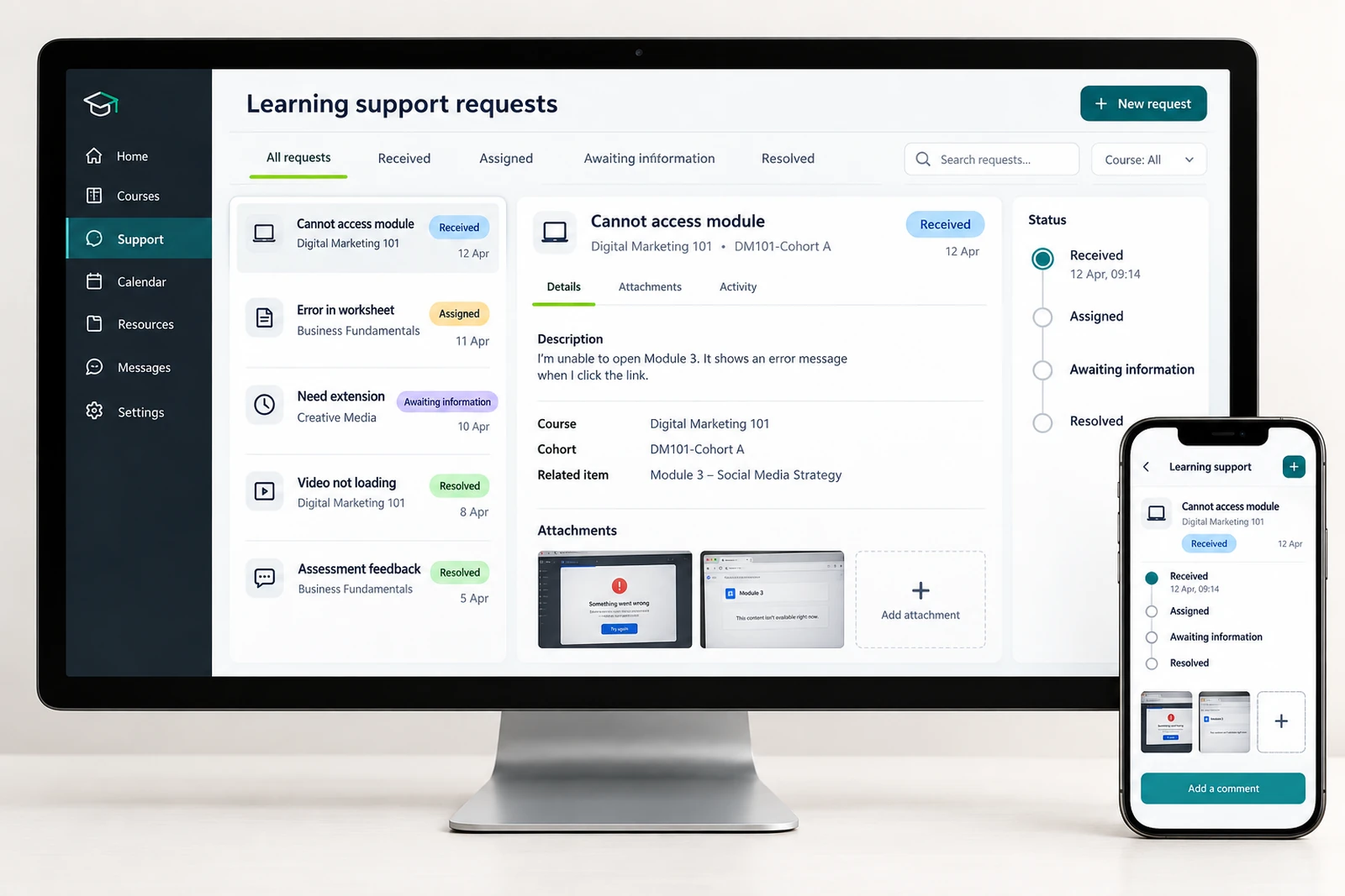 Education & learning — Learning support requests interface concept