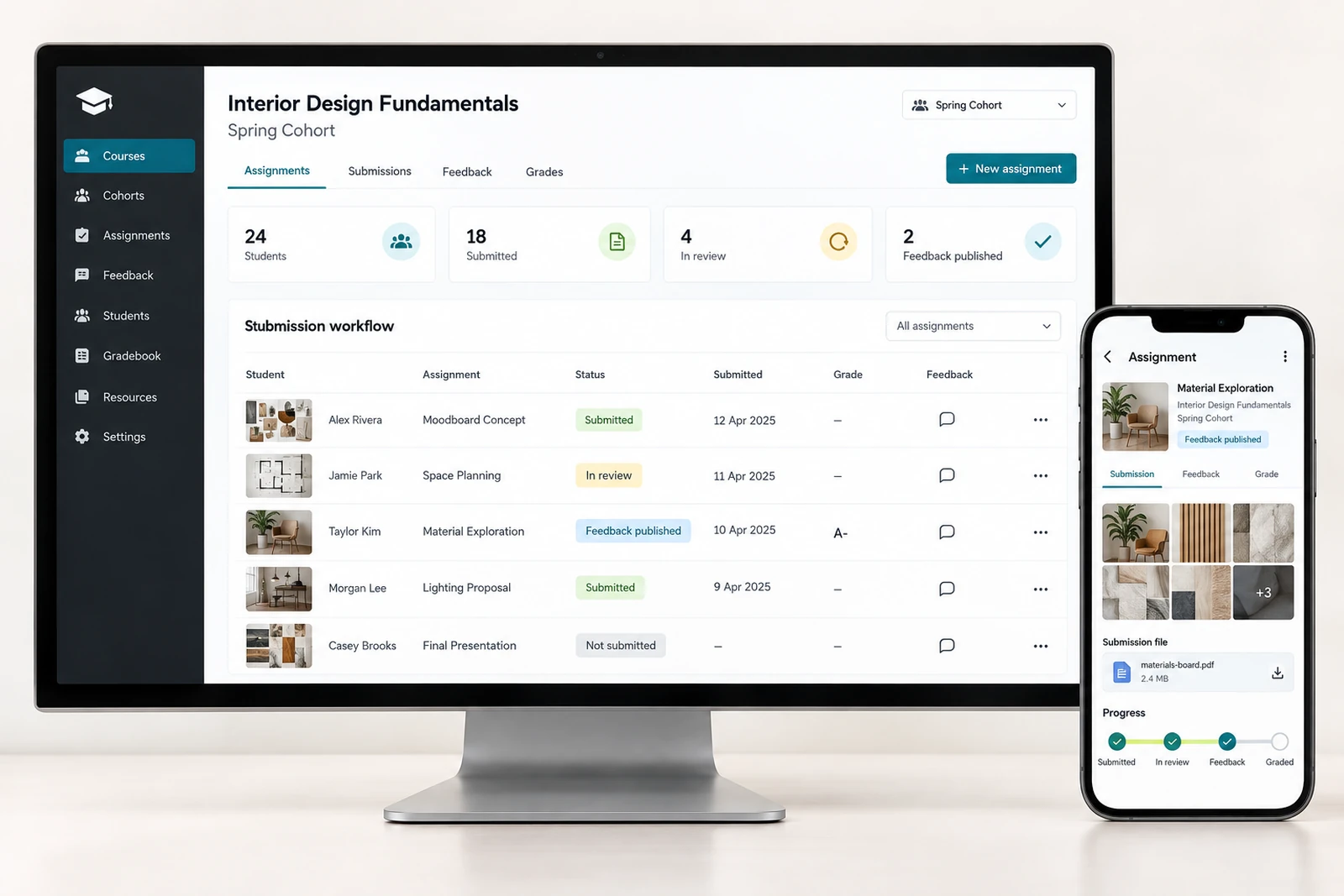Education & learning — Assignment and feedback workflows interface concept