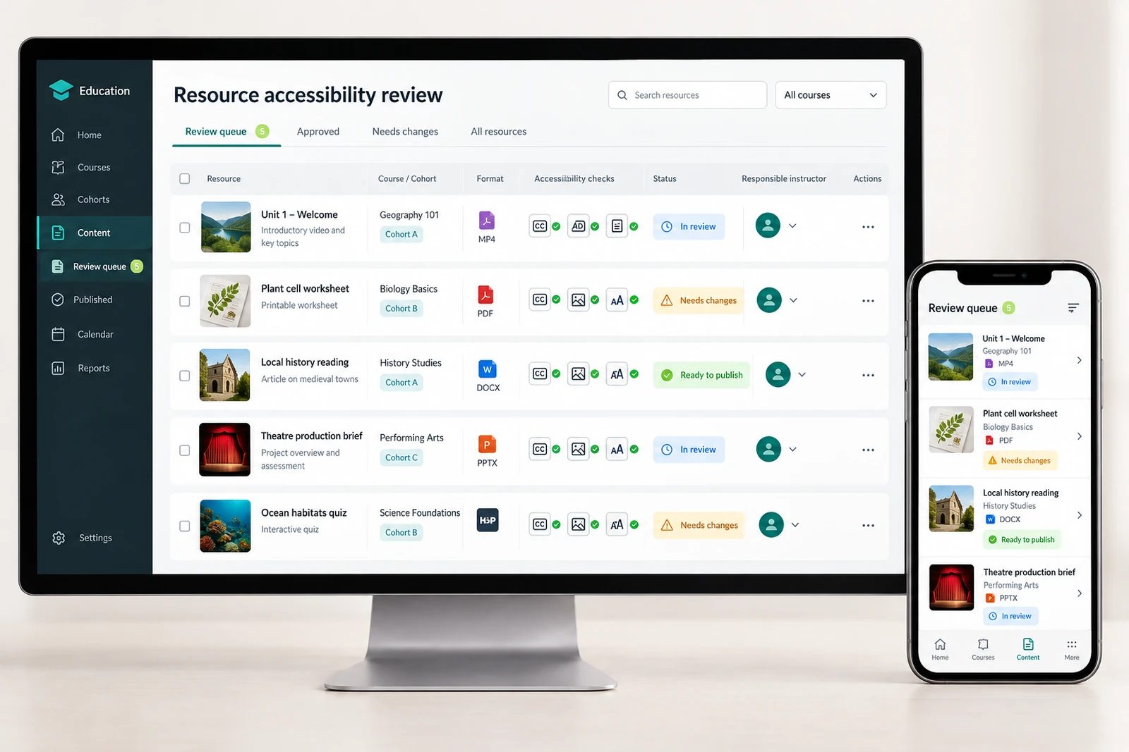 Education & learning — Resource accessibility review interface concept