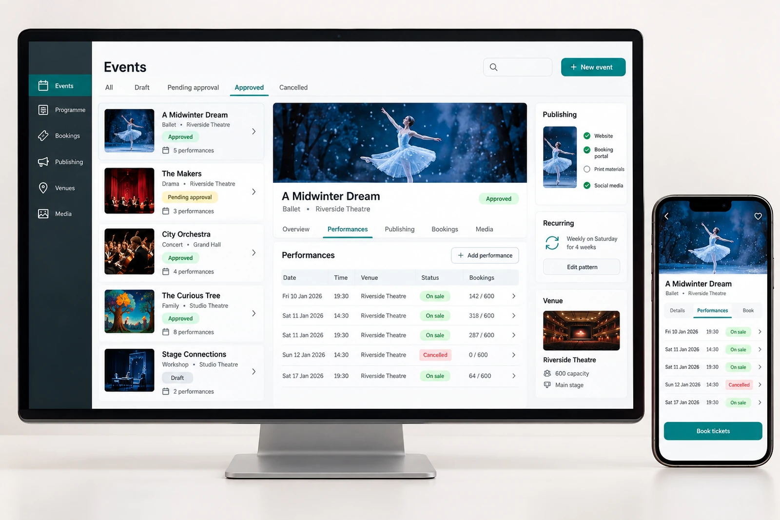 Arts & entertainment — Event and programme management interface concept