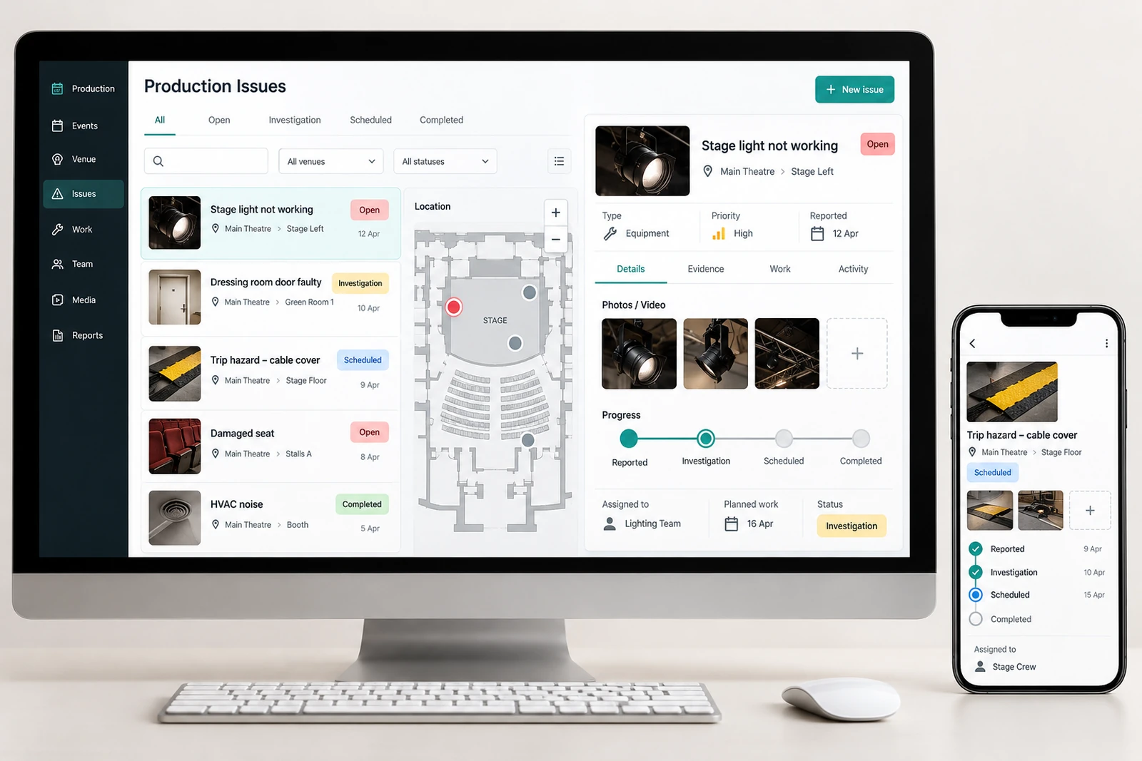 Arts & entertainment — Production issue tracking interface concept