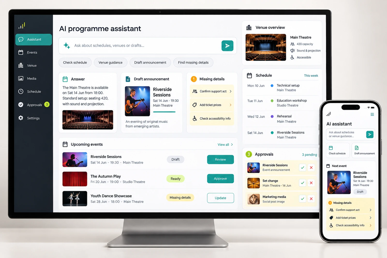 Arts & entertainment — AI programme assistant interface concept
