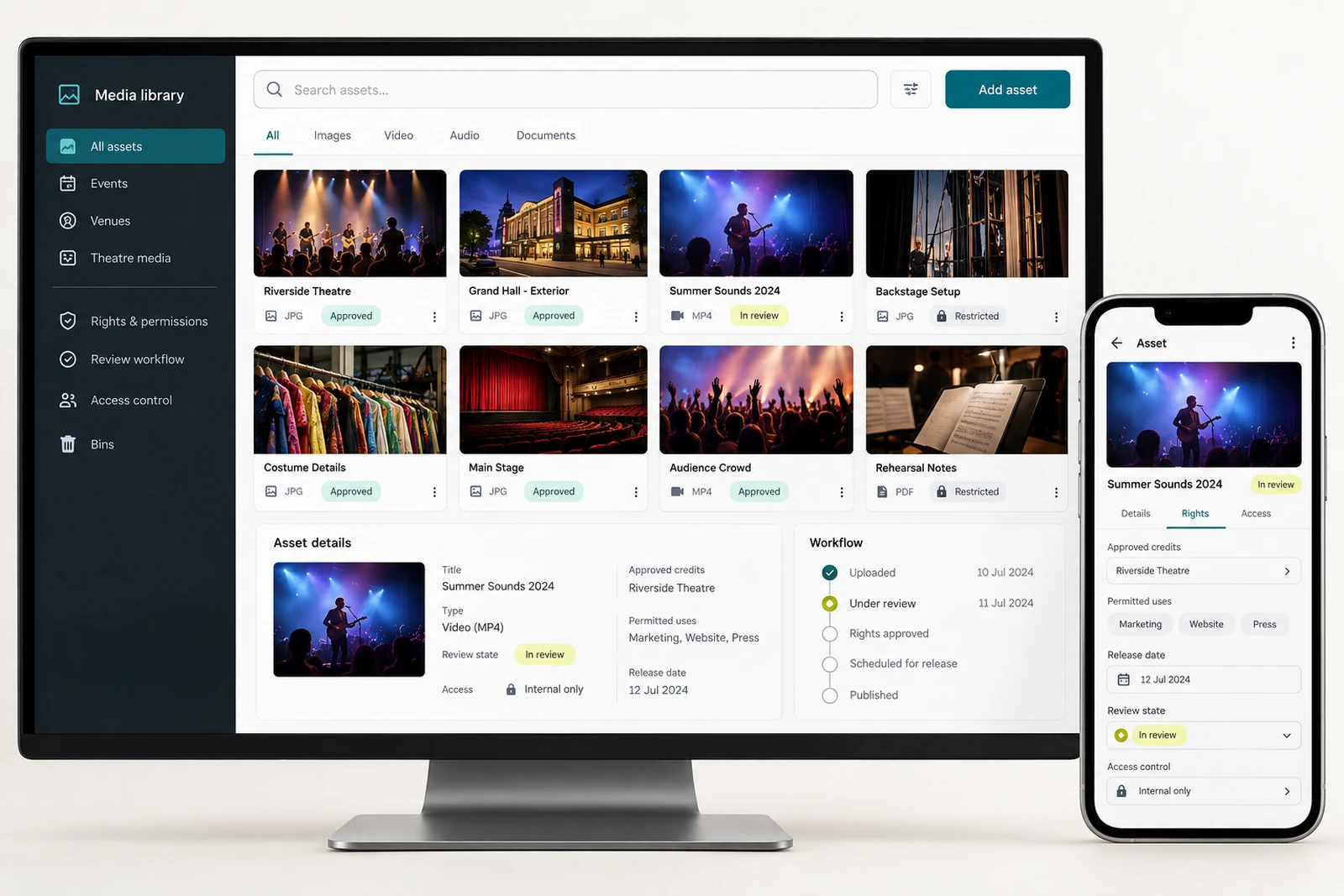 Arts & entertainment — Media library and rights workflow interface concept