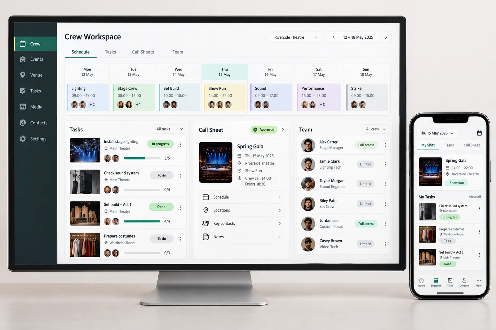 Arts & entertainment — Crew scheduling and task ownership interface concept