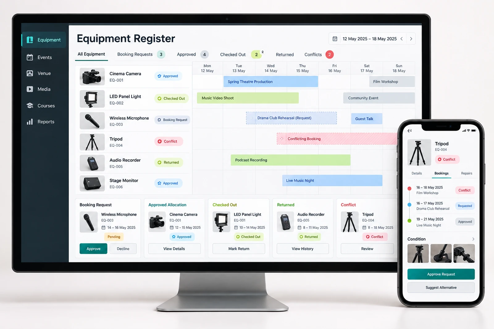 Arts & entertainment — Equipment and asset bookings interface concept