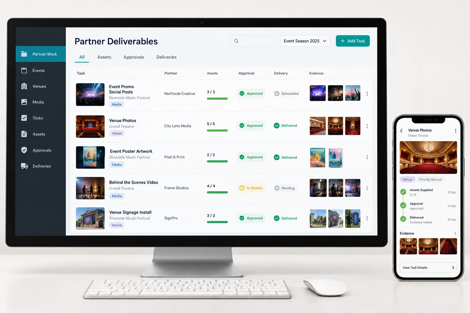 Arts & entertainment — Sponsor and partner deliverables interface concept