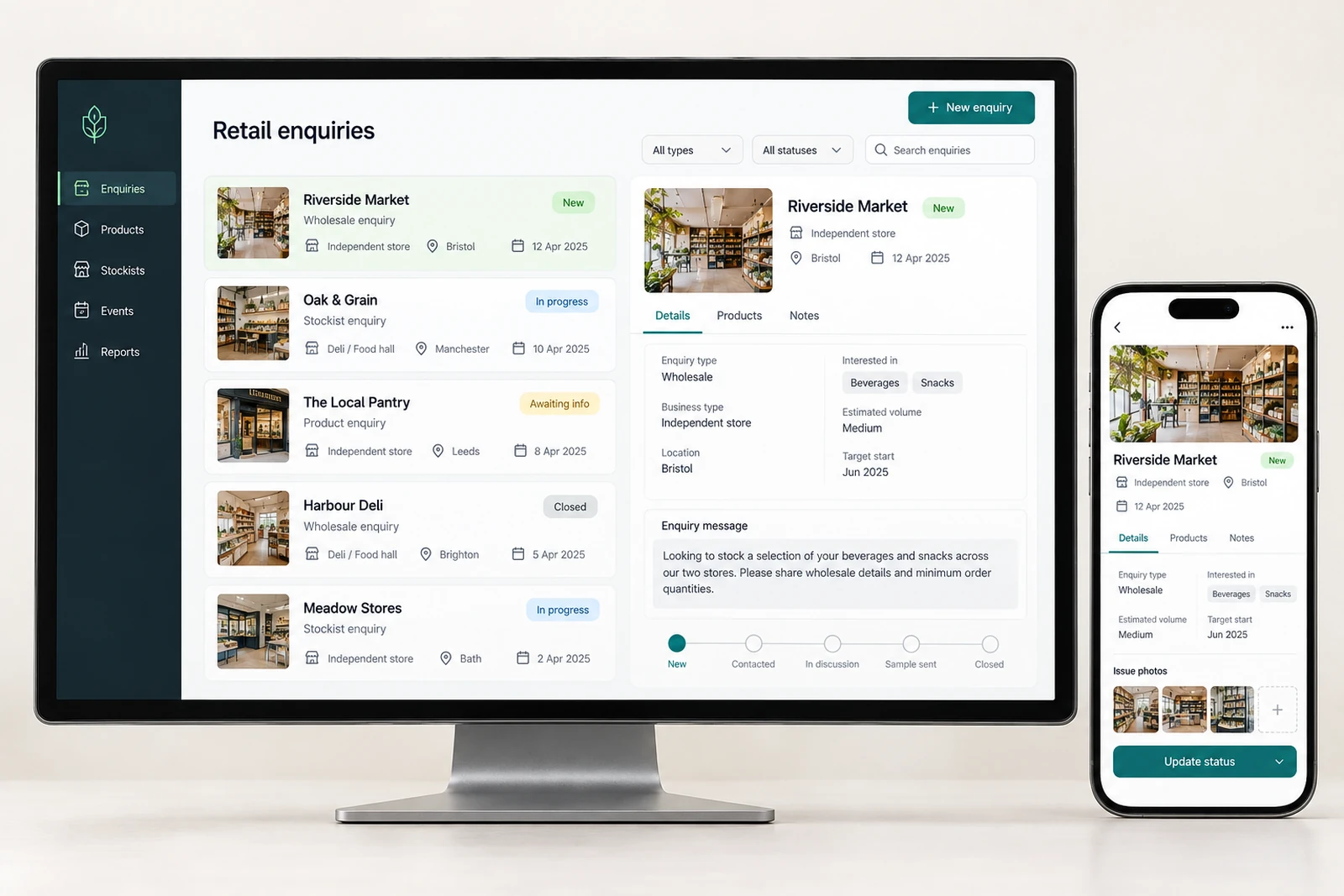 Food & beverage — Retail enquiries interface concept