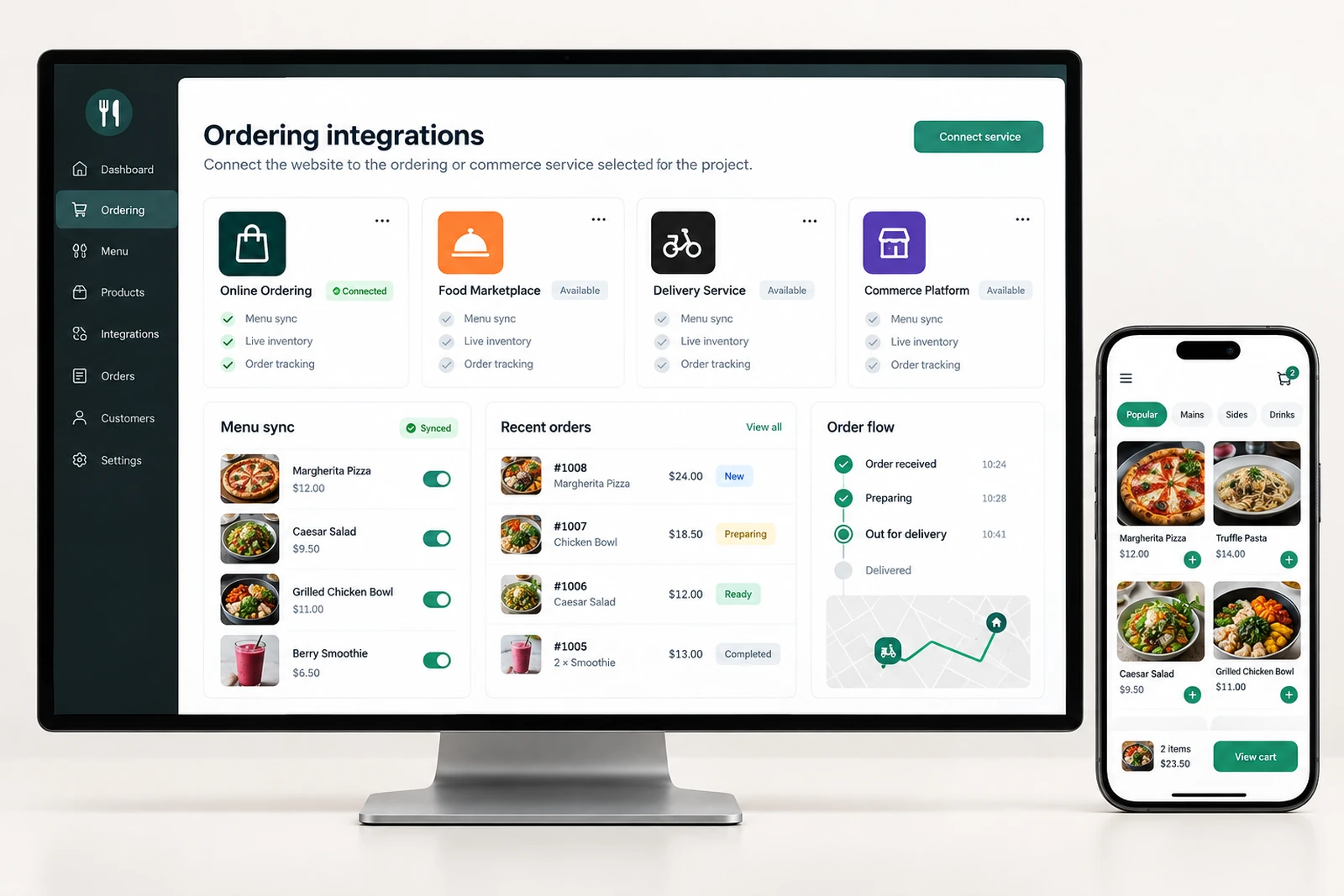 Food & beverage — Ordering integrations interface concept