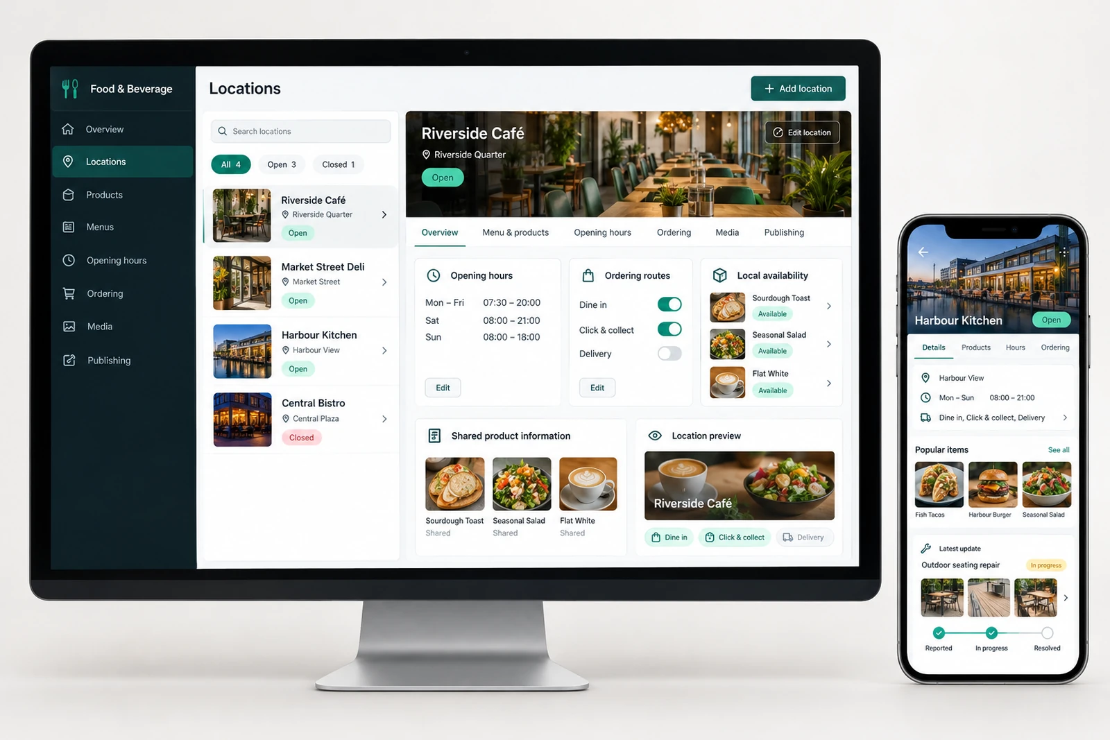 Food & beverage — Multi-location information management interface concept