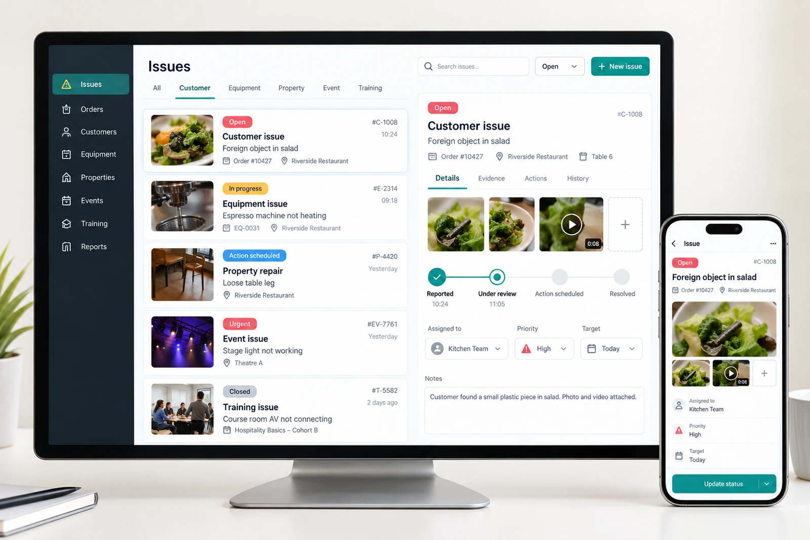 Food & beverage — Customer and equipment issue tracking interface concept