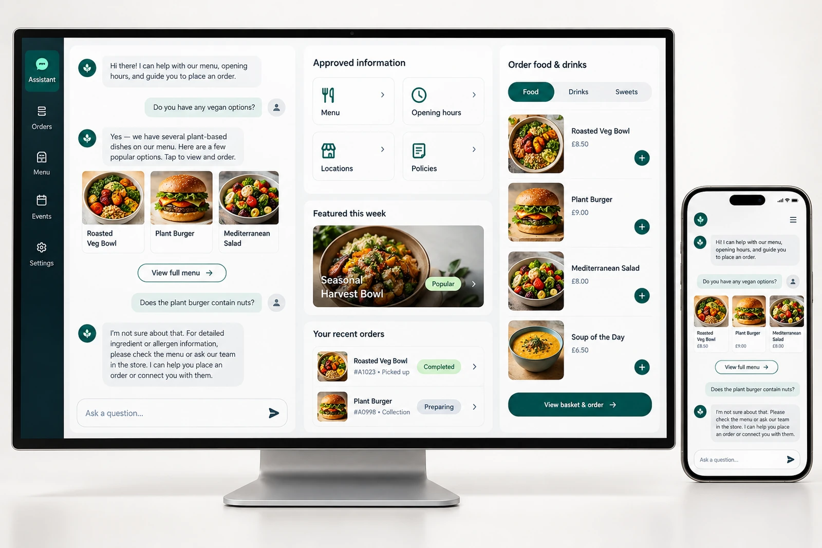 Food & beverage — AI customer information assistant interface concept