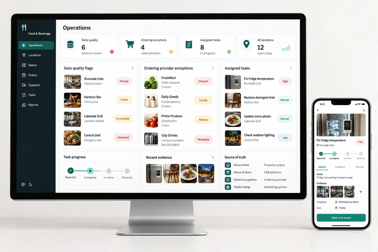 Food & beverage — Operations dashboard interface concept