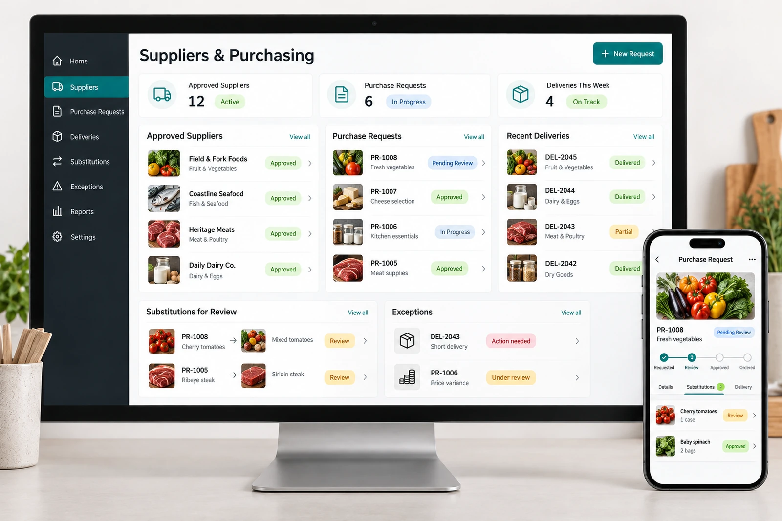Food & beverage — Supplier and purchasing administration interface concept