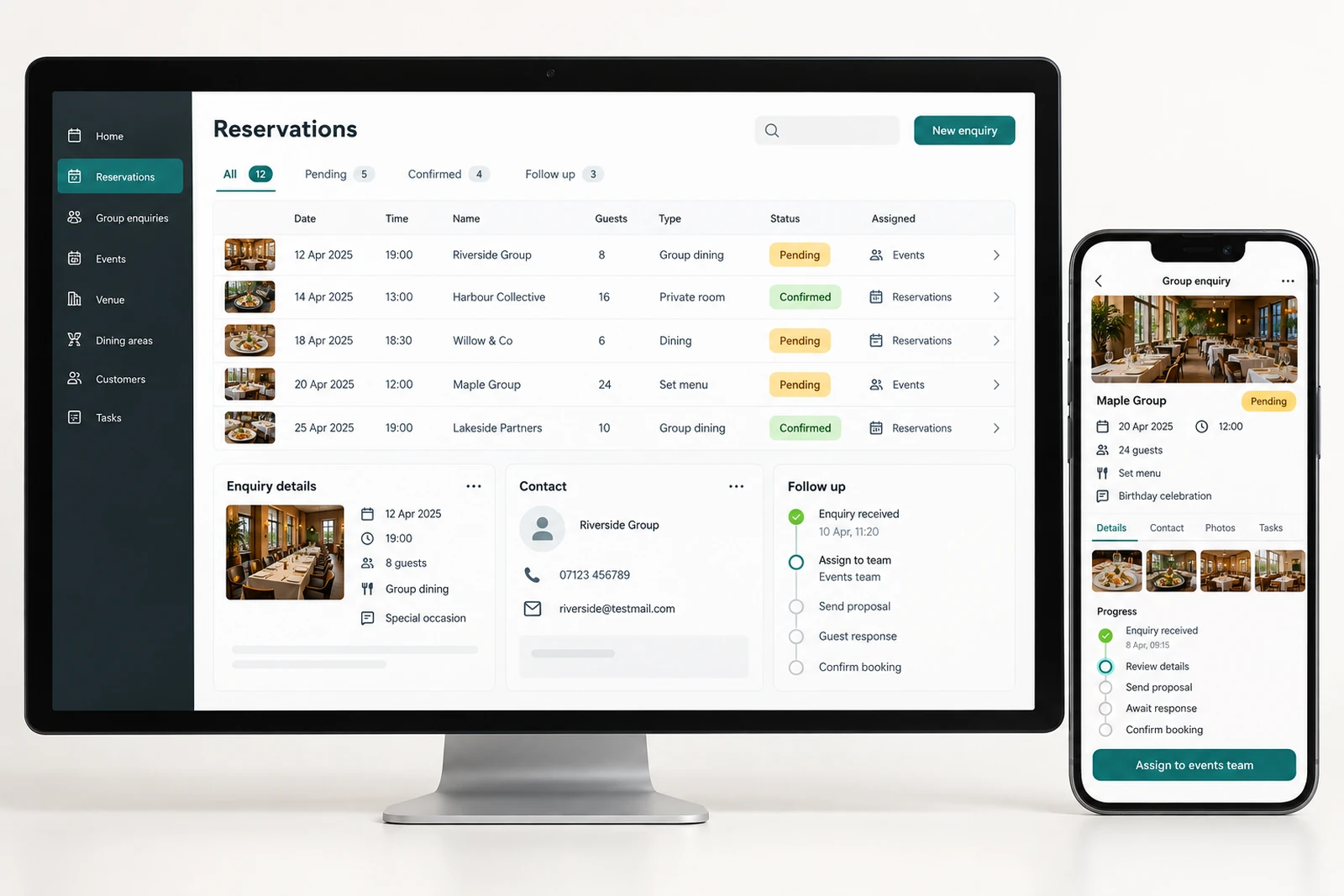 Food & beverage — Reservations and group enquiries interface concept