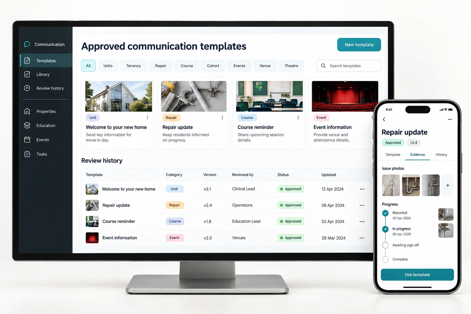 Health & wellness — Approved communication templates interface concept